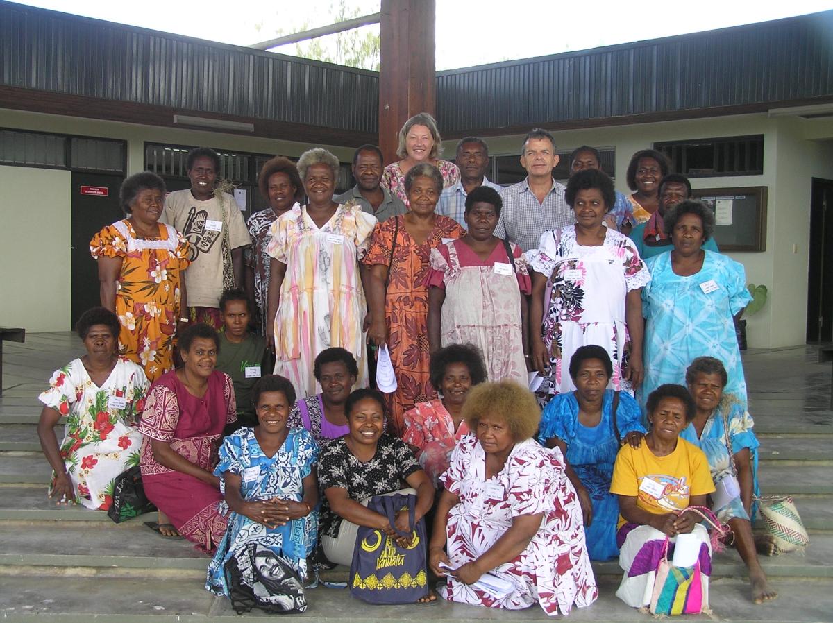 Caption: Jane (middle of the top row) with some community members from Santo, Vanuatu. Caption: Jane (middle of the top row) with some community members from Santo, Vanuatu.