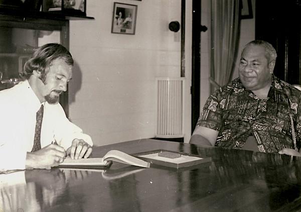 Tongan King Tataahau Tupou IV and Neville Peat 1974 Tongan King Tataahau Tupou IV and Neville Peat 1974