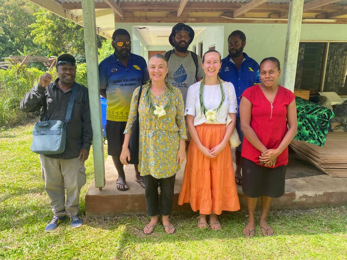 Tamara being welcomed by her colleagues at the Department of Water Resources in Malampa, joined by VSA Programme Manager Micaela.