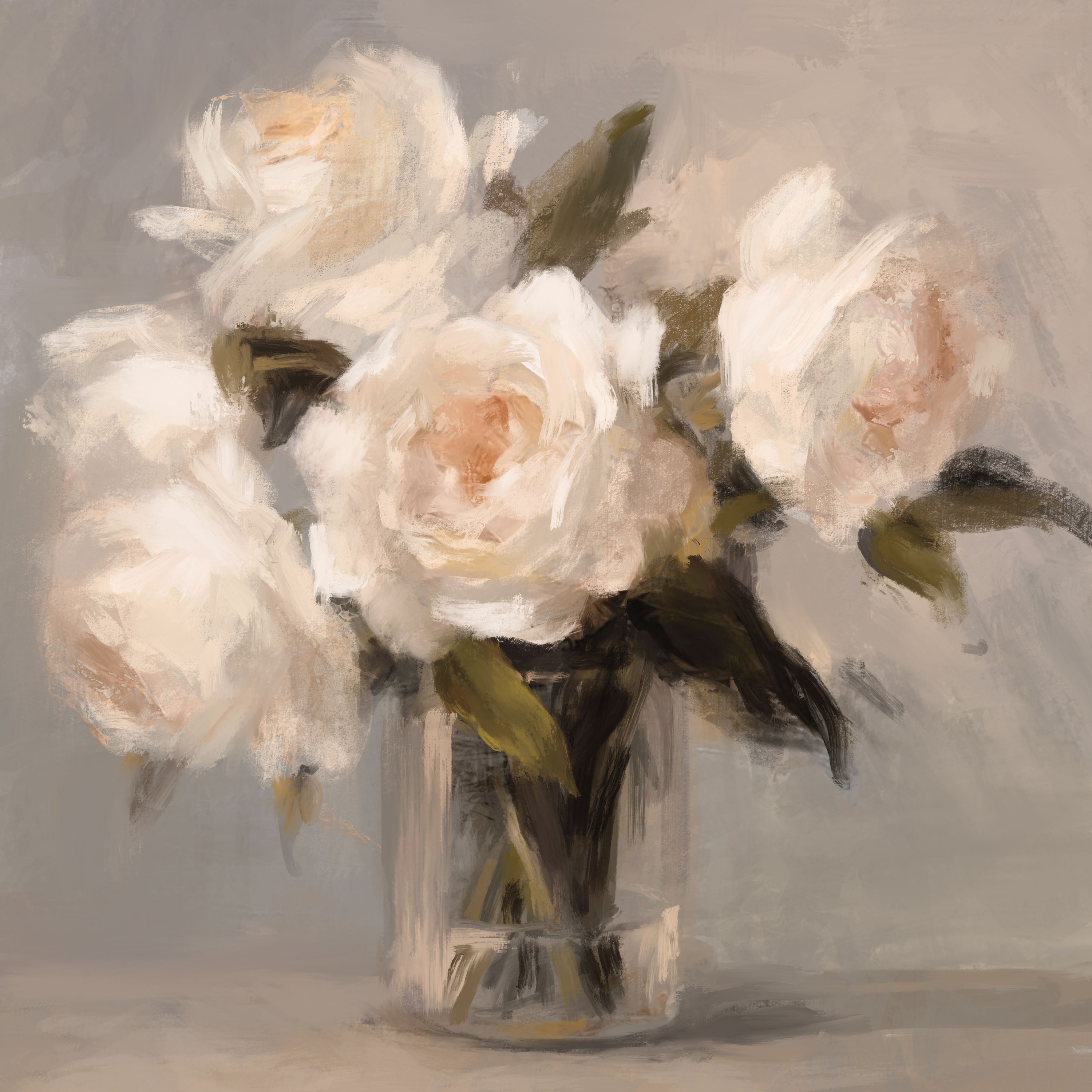 Painterly White Roses