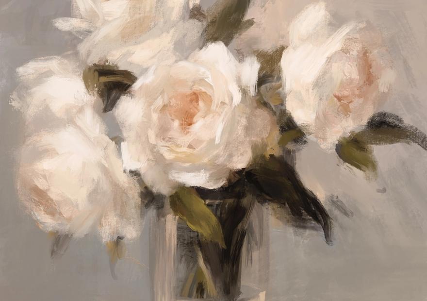 Painterly White Roses