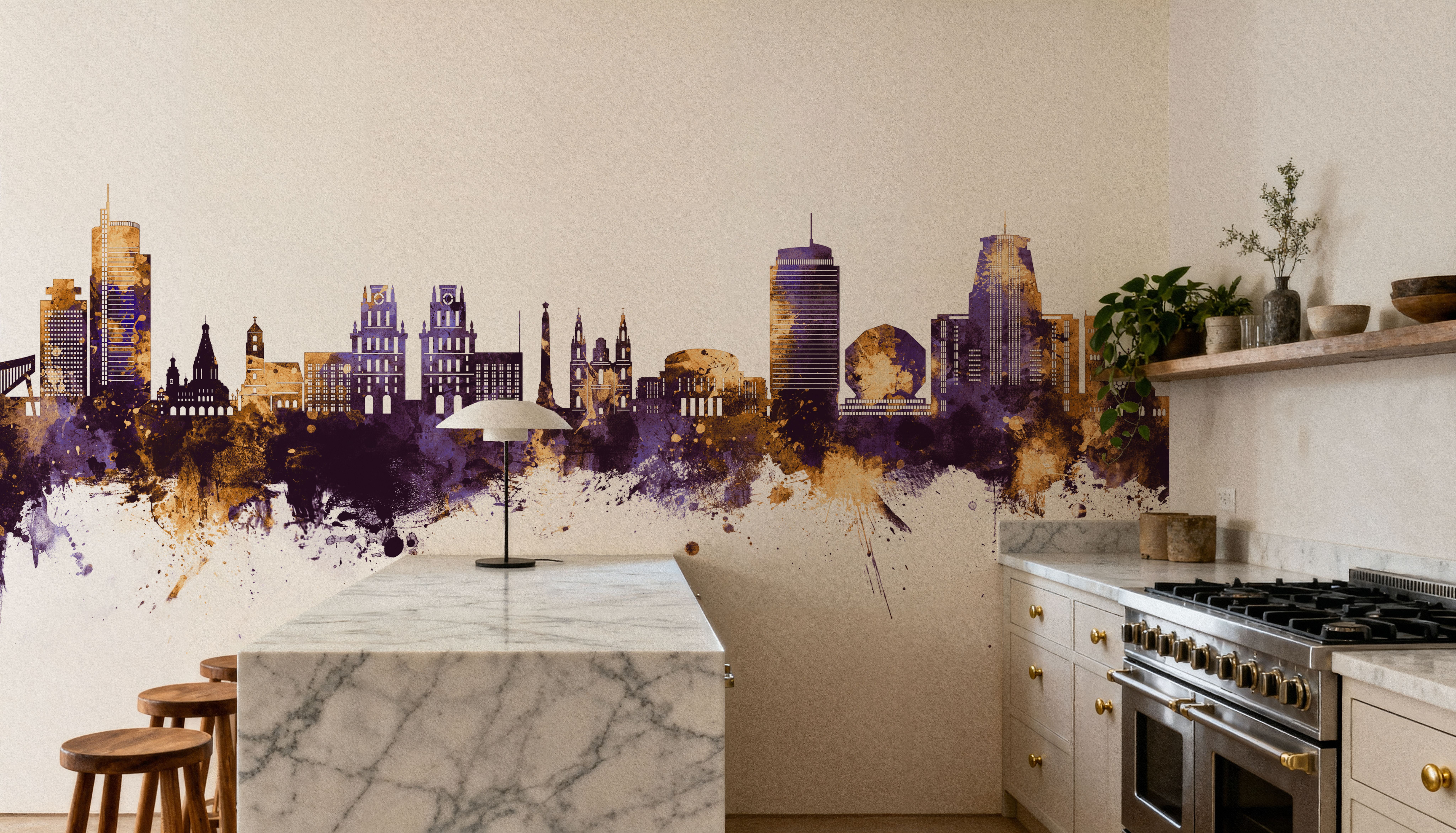 Minsk Belarus Skyline Purple & Gold, Wallpaper