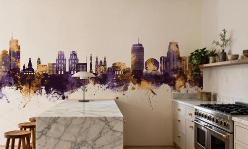 Minsk Belarus Skyline Purple & Gold