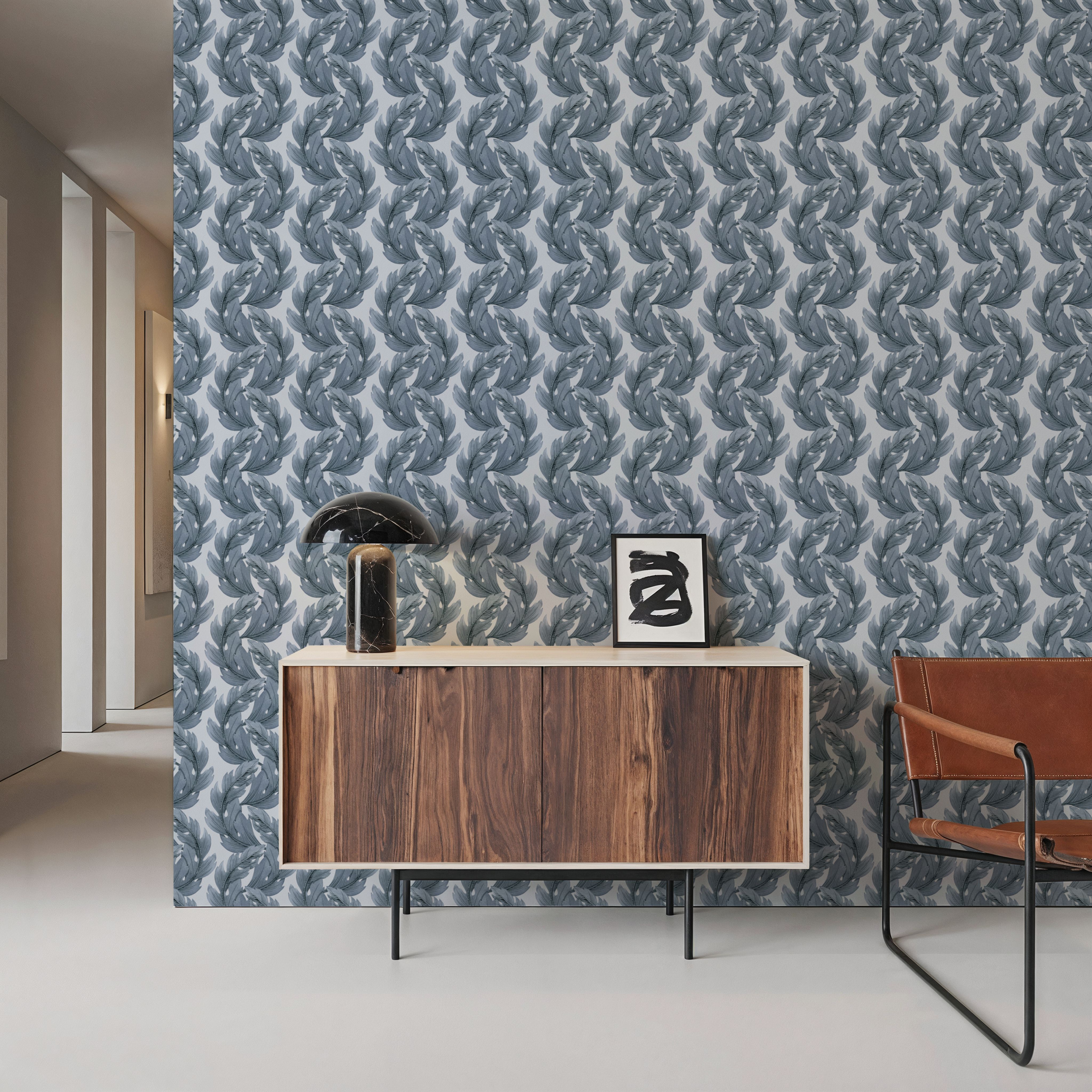 Verdant Plume, Chalky Blue, Wallpaper