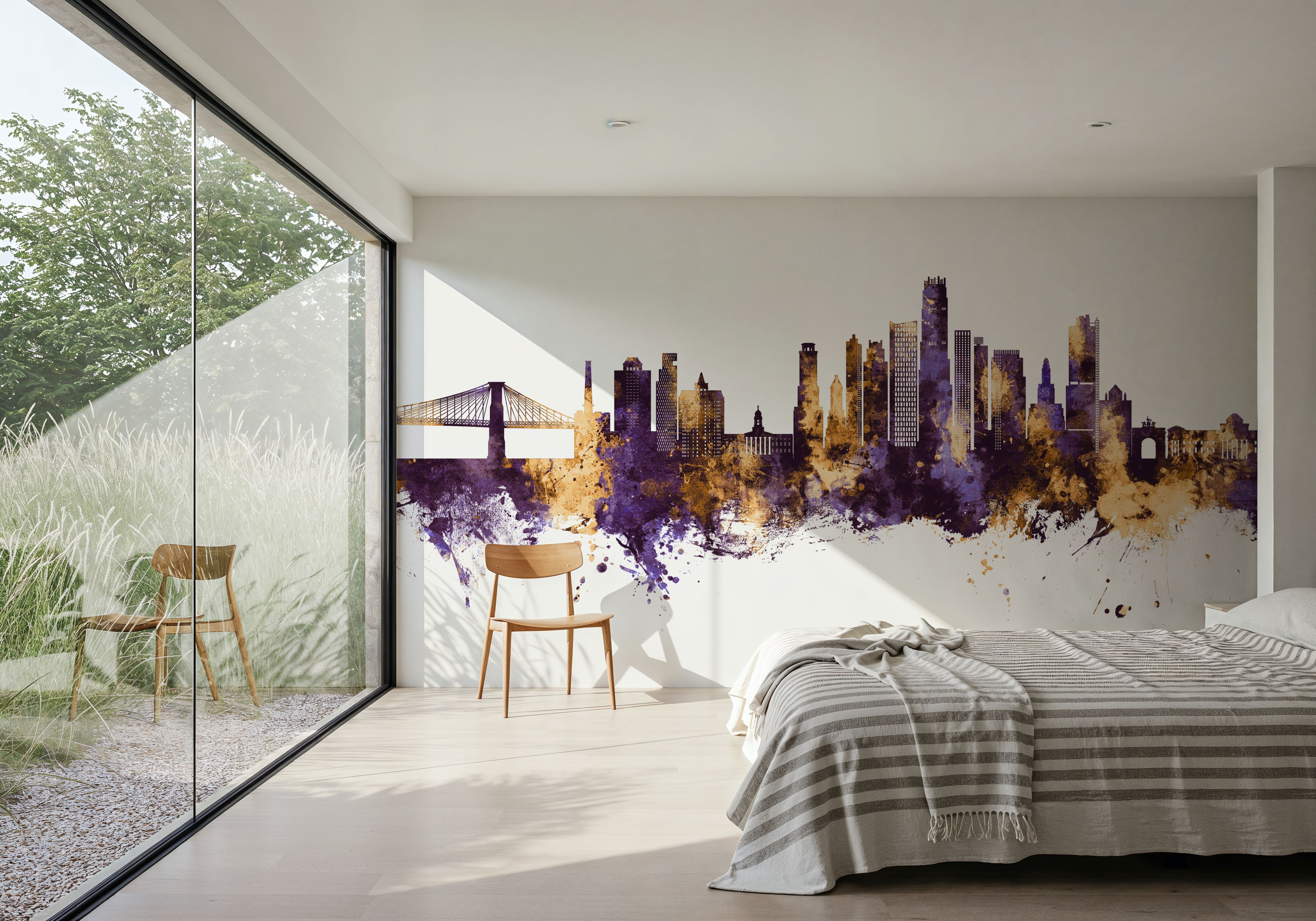 Brooklyn New York Skyline Purple & Gold