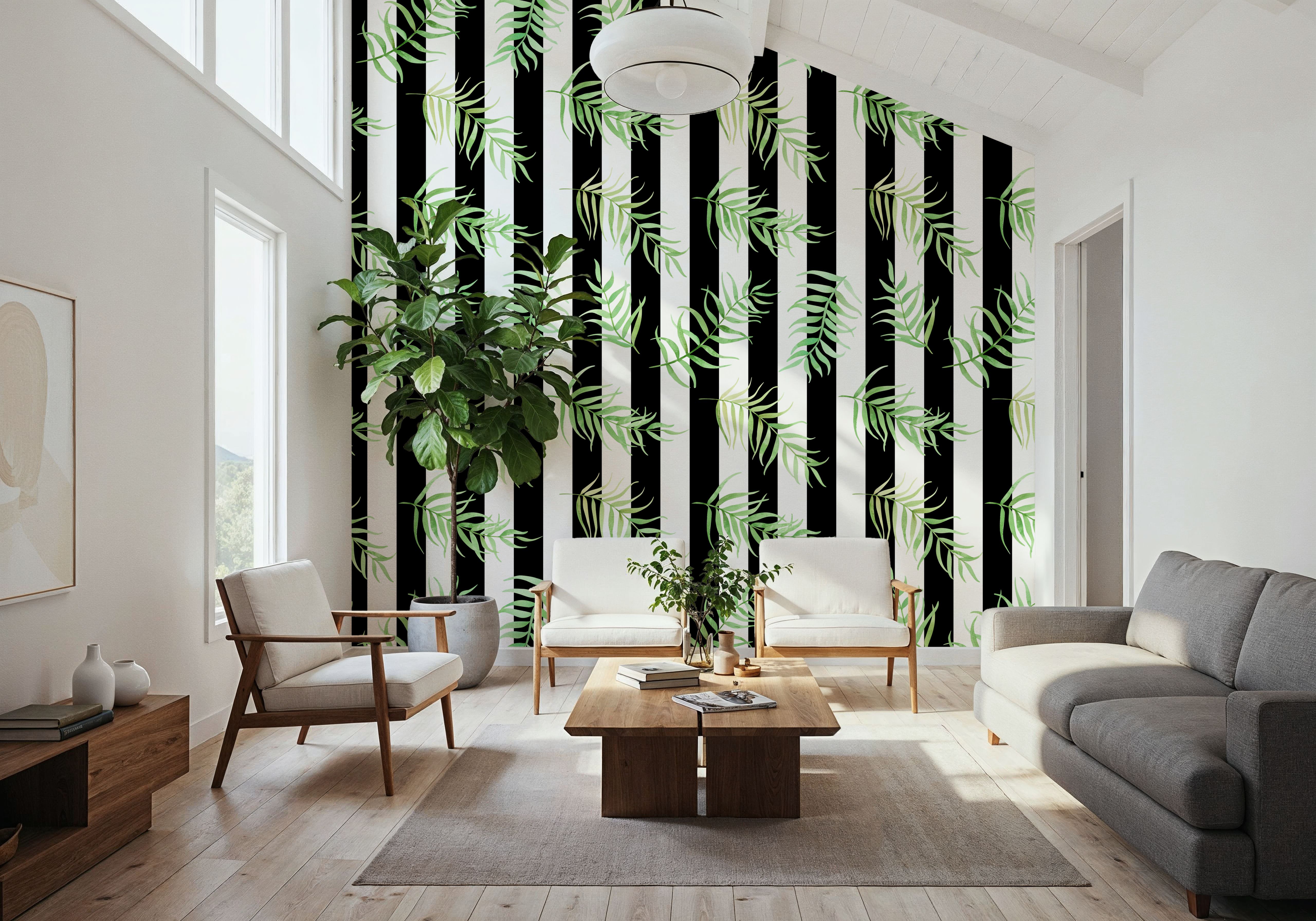 Black & White Stripe Leaves