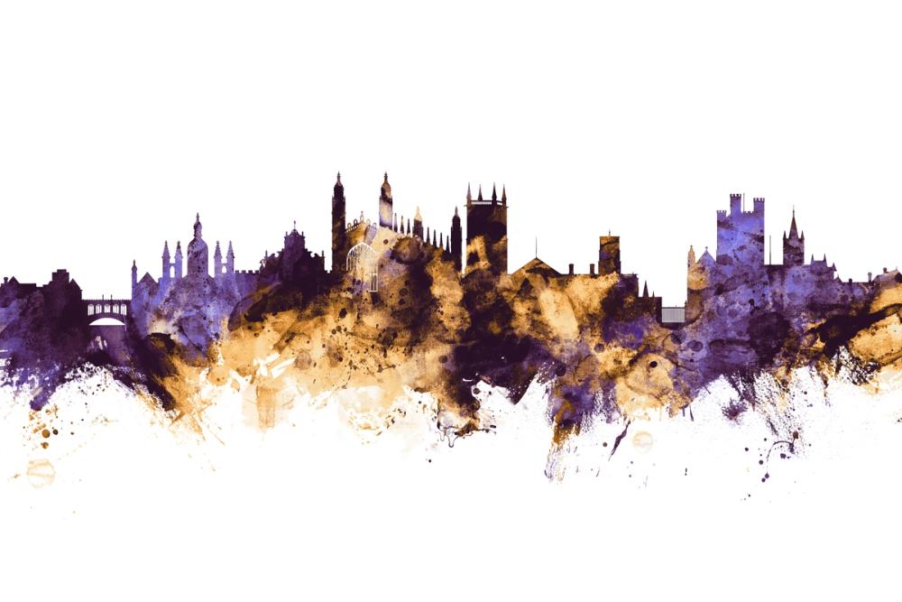 Cambridge England Skyline Purple & Gold