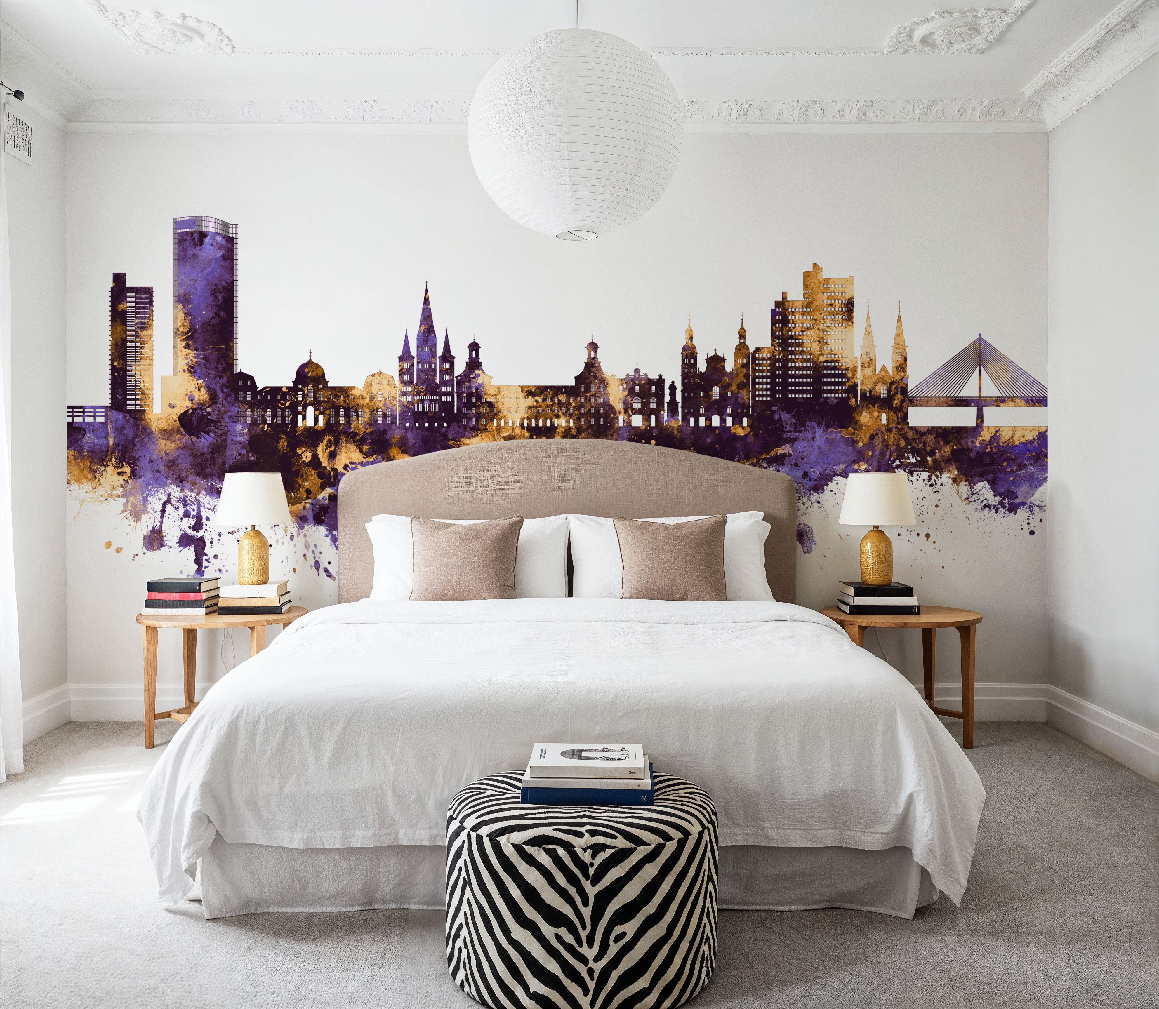 Bonn Skyline Purplr & Gold, Wallpaper