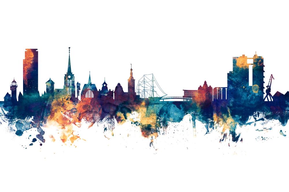 Halmstad Sweden Skyline Blue & Bronze