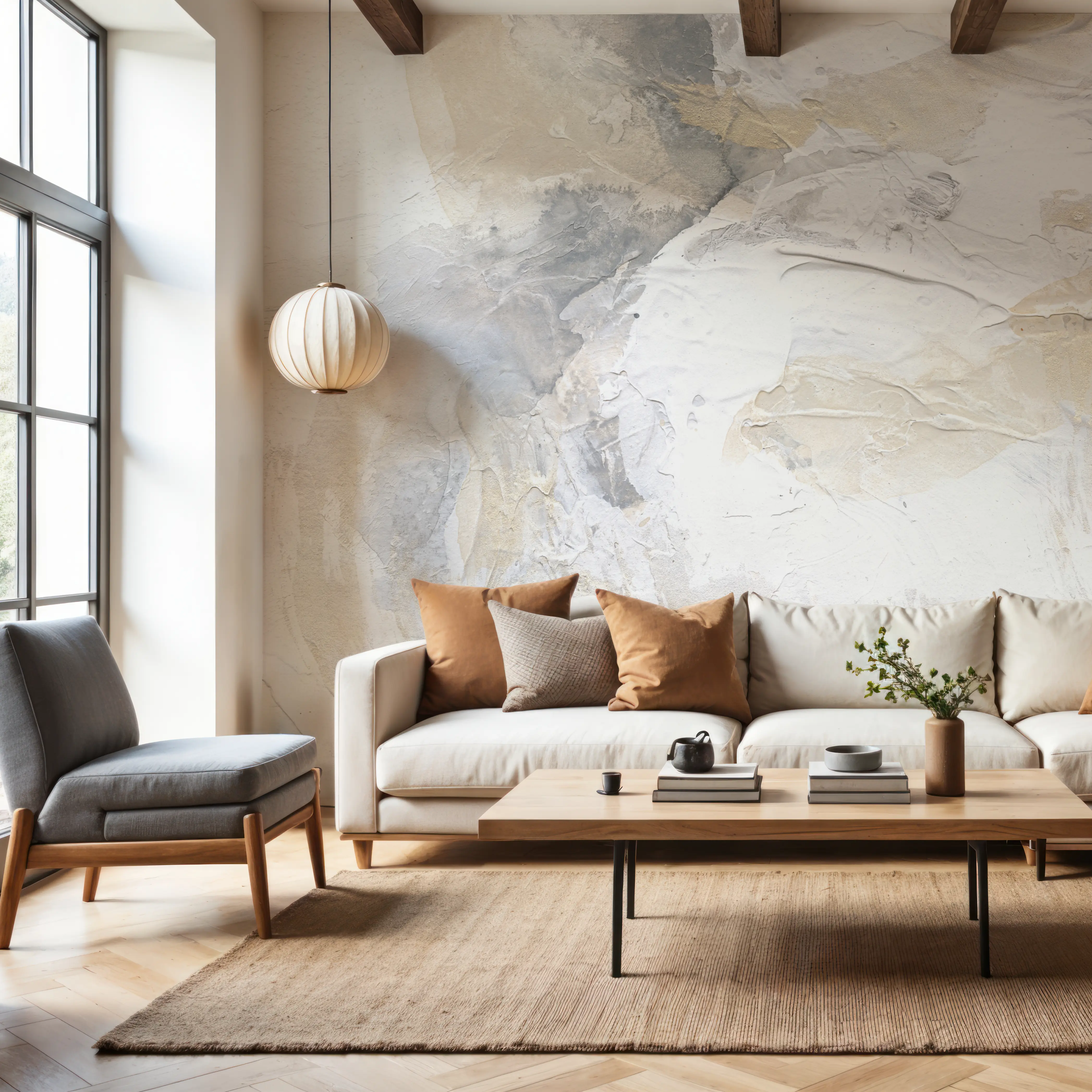 Papier Peint Panoramique - Echoes III - Abstrait Contemporain - Blanc - Salle à manger - Wallism Belgique - Encollage au mur ou Autocollant