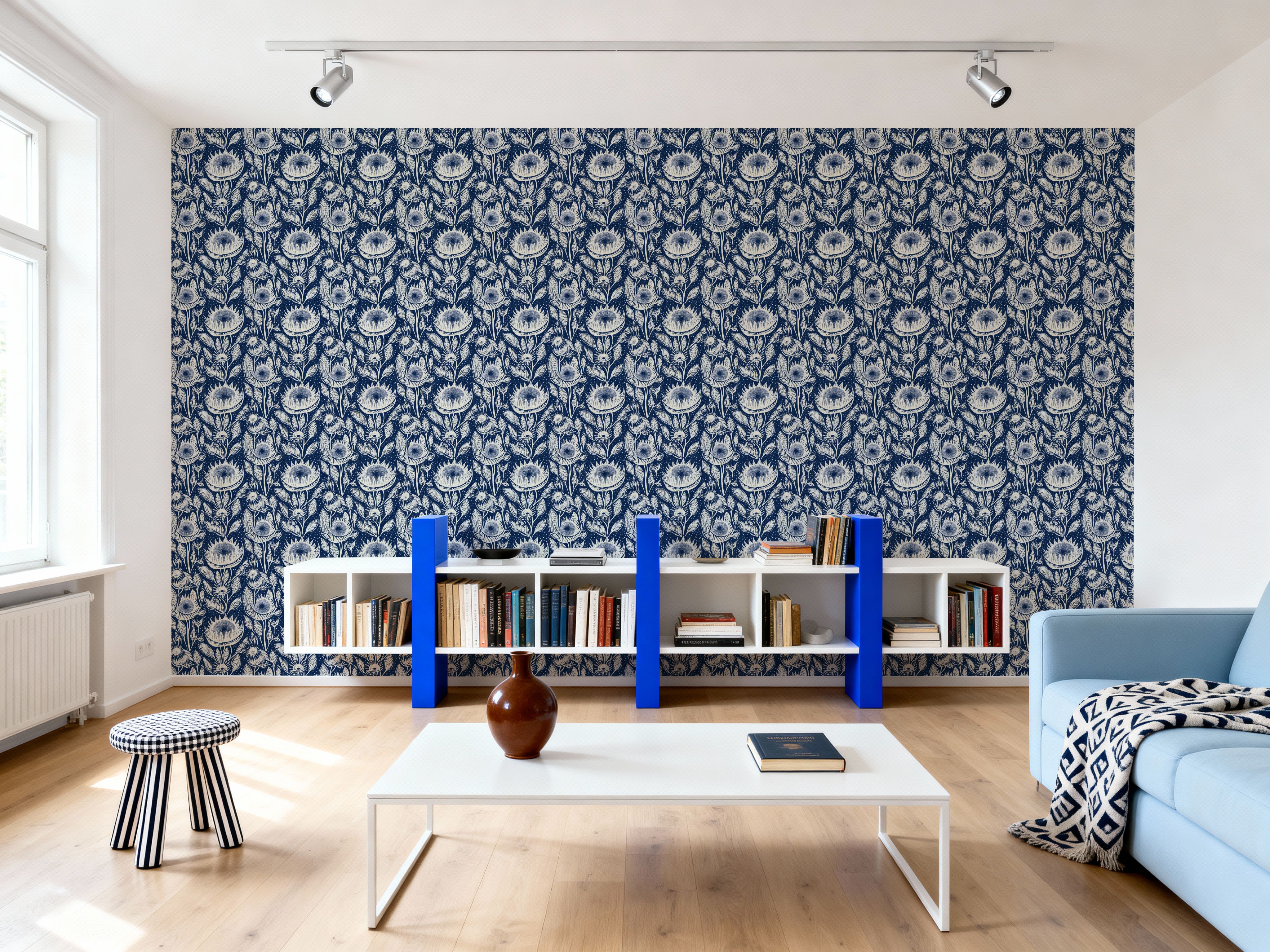 Sunflower Buds, Indigo Blue