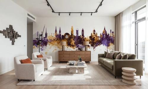 Helsinki Skyline Purple & Gold