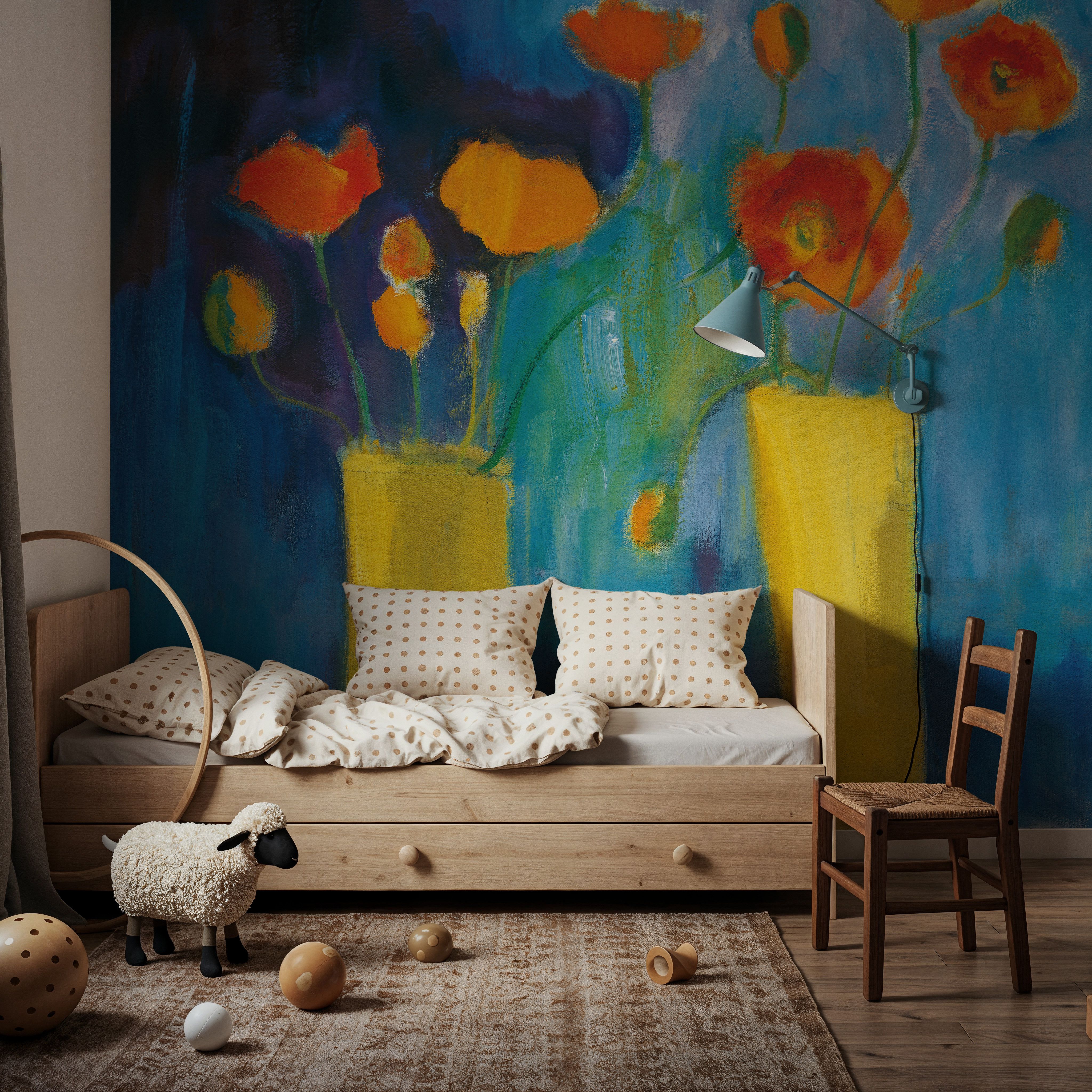 Cadmium Orange Poppies on Blue