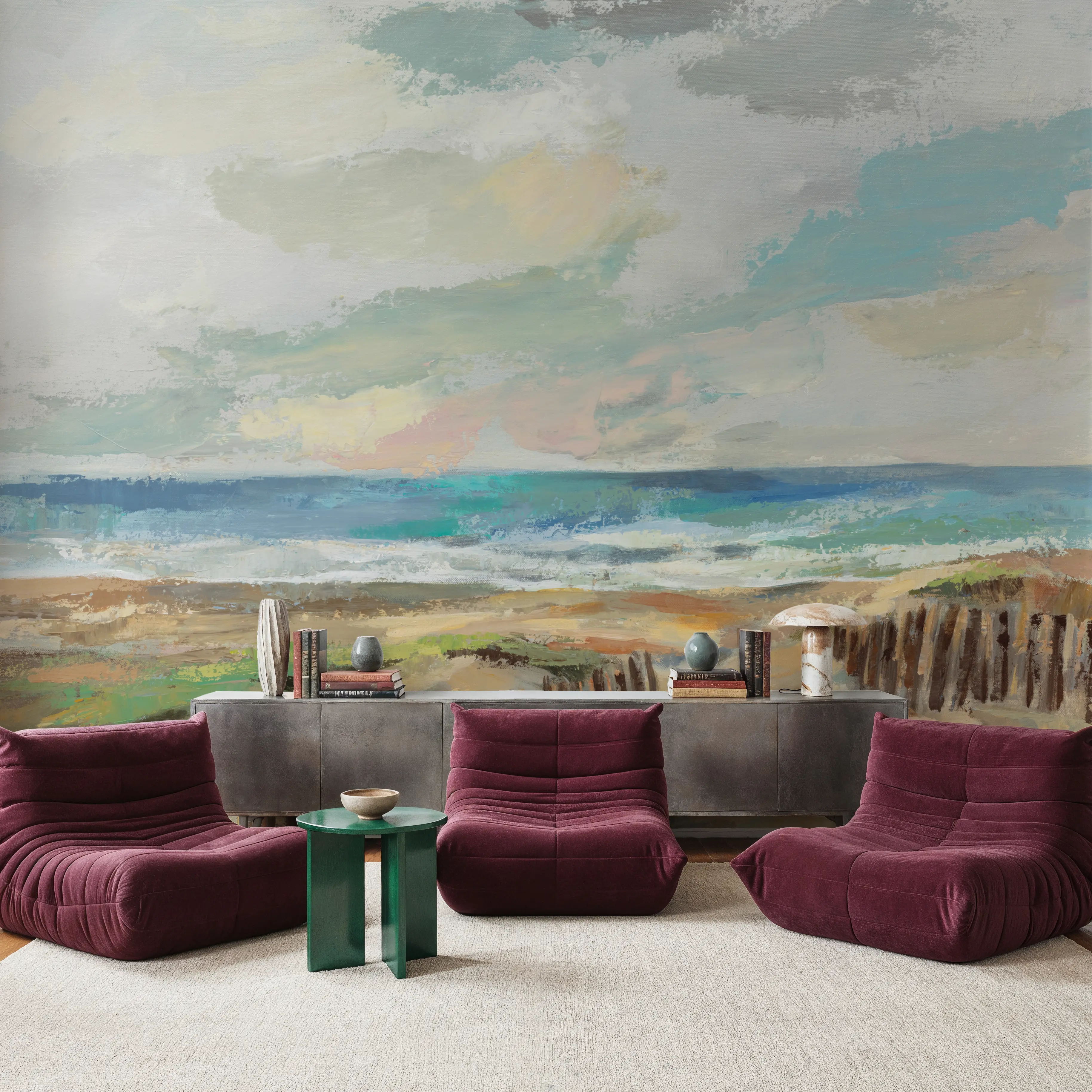Fotobehang - Dunes - Strand Landschappen Mural - Blauw - Kantoorruimtes - Wallism België - Zelfklevend of Vliesbehang