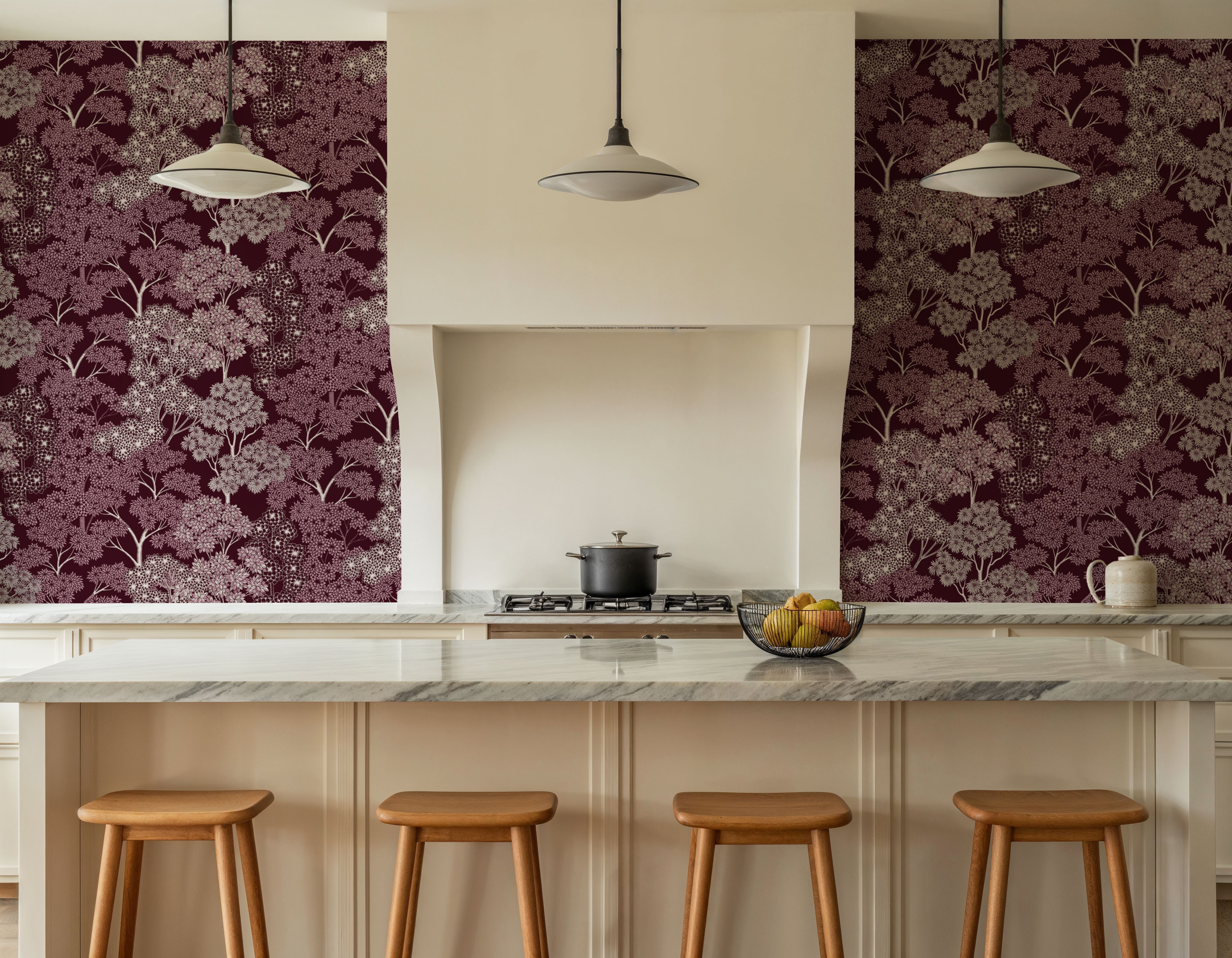 Overleaf Woodland Pattern, Burgundy