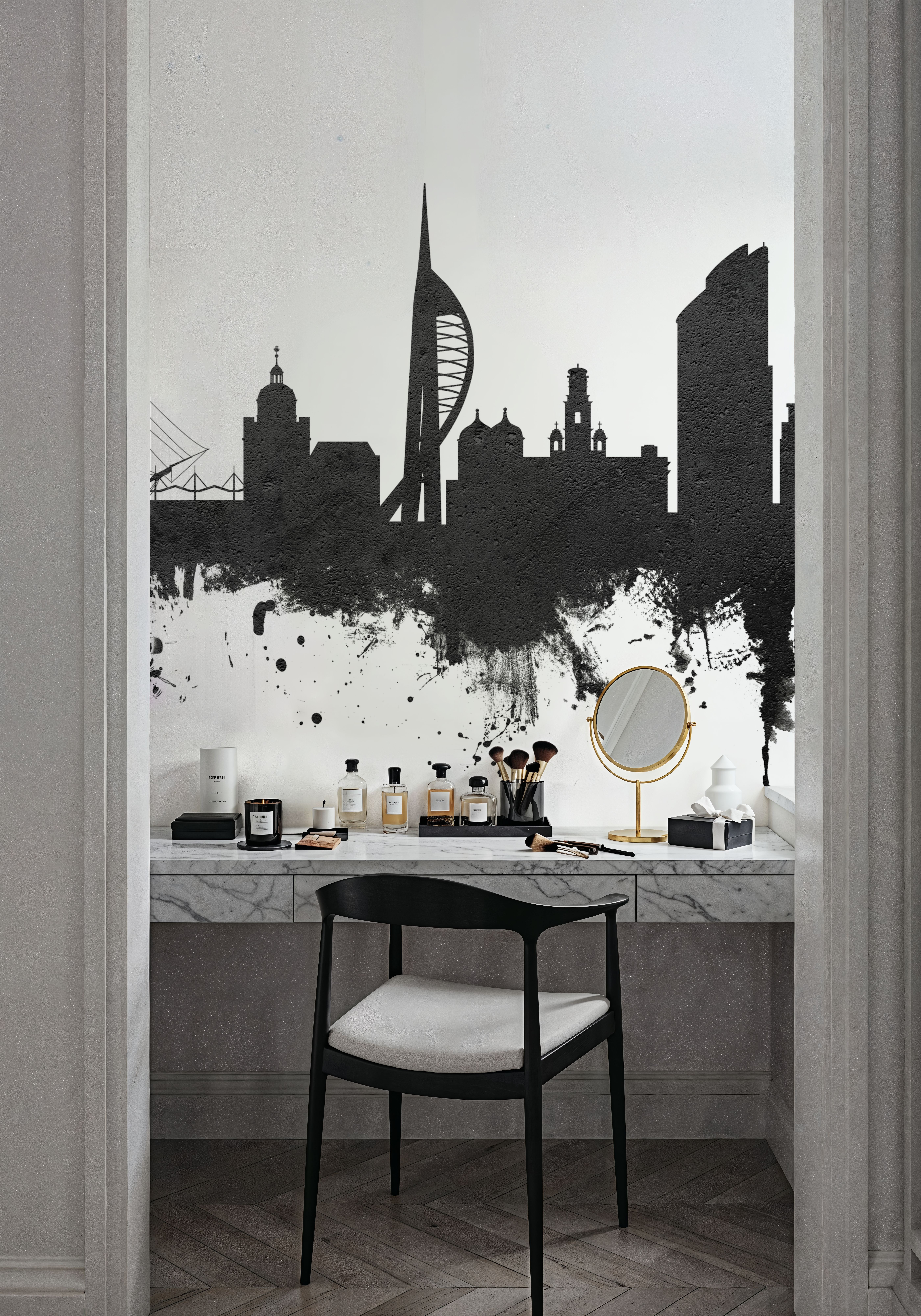 Portsmouth England Skyline Black & White