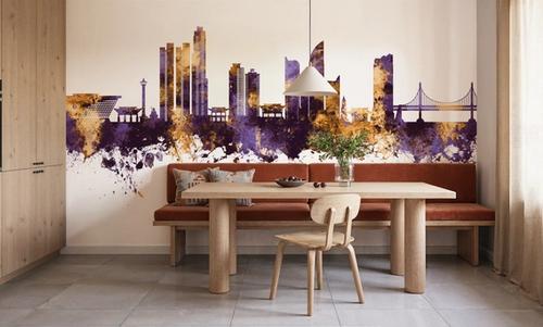 Busan South Korea Skyline Purple & Gold