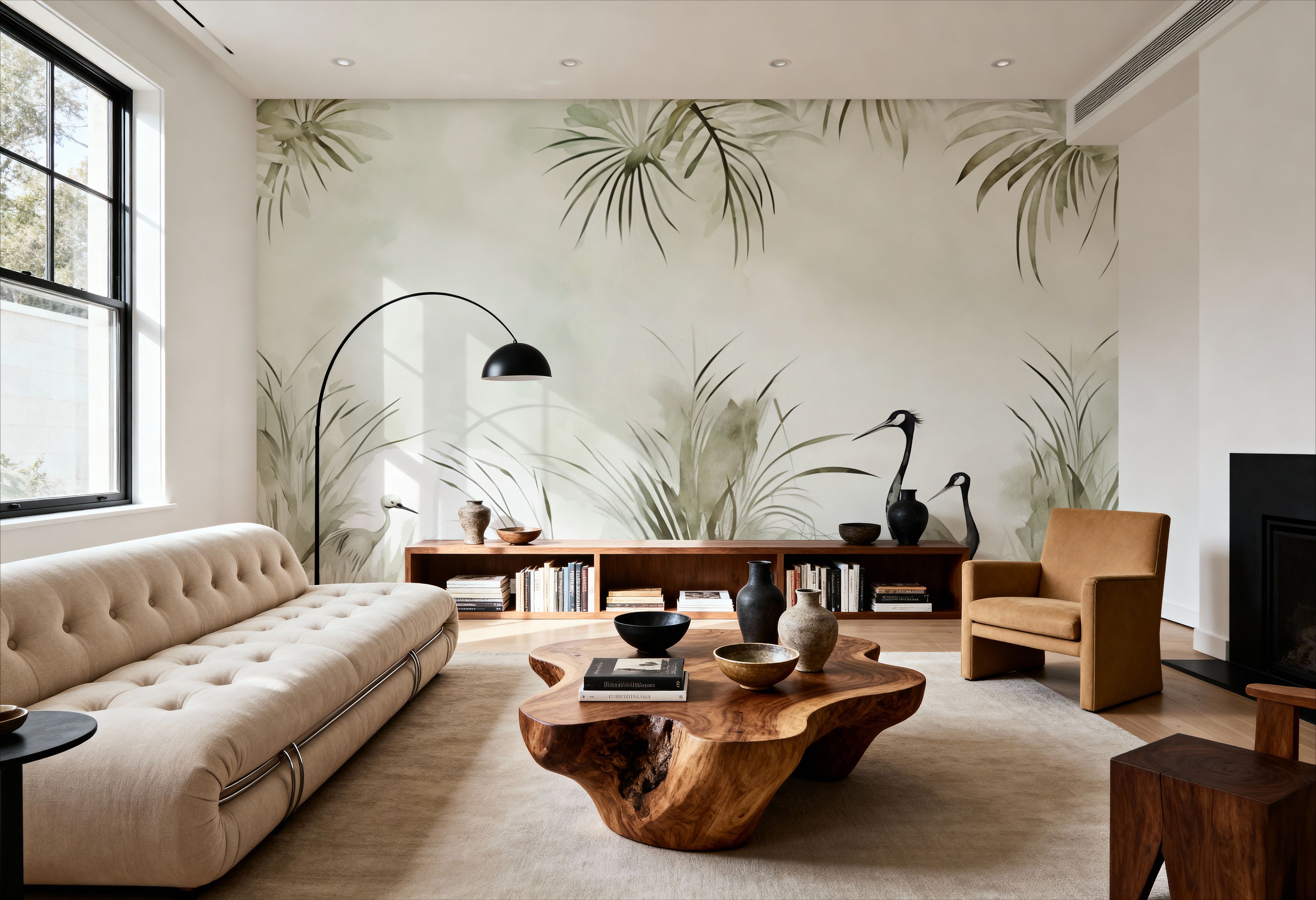 Cranes in a Field Green