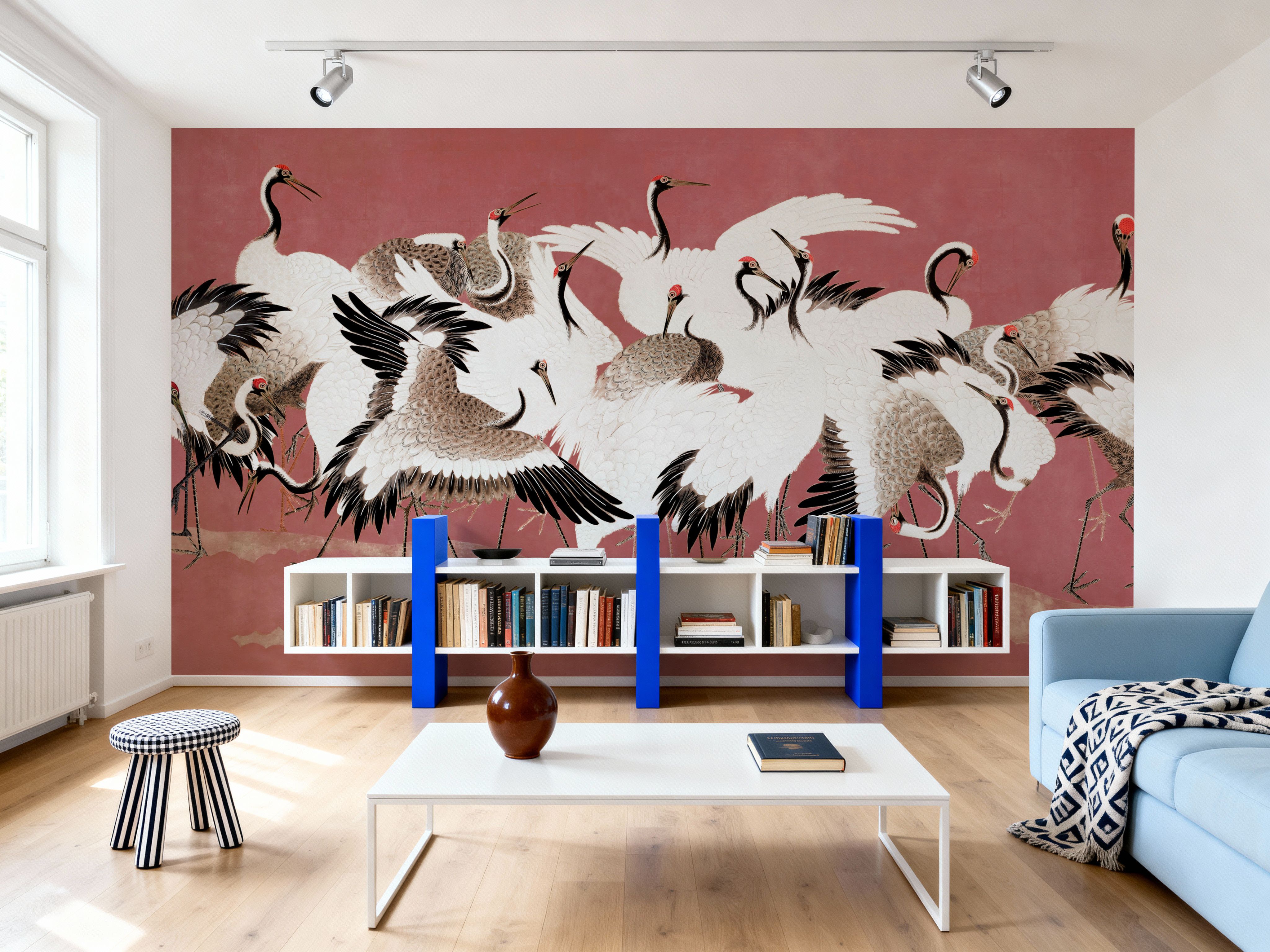 Japanese Flock of Cranes, Coral Blush