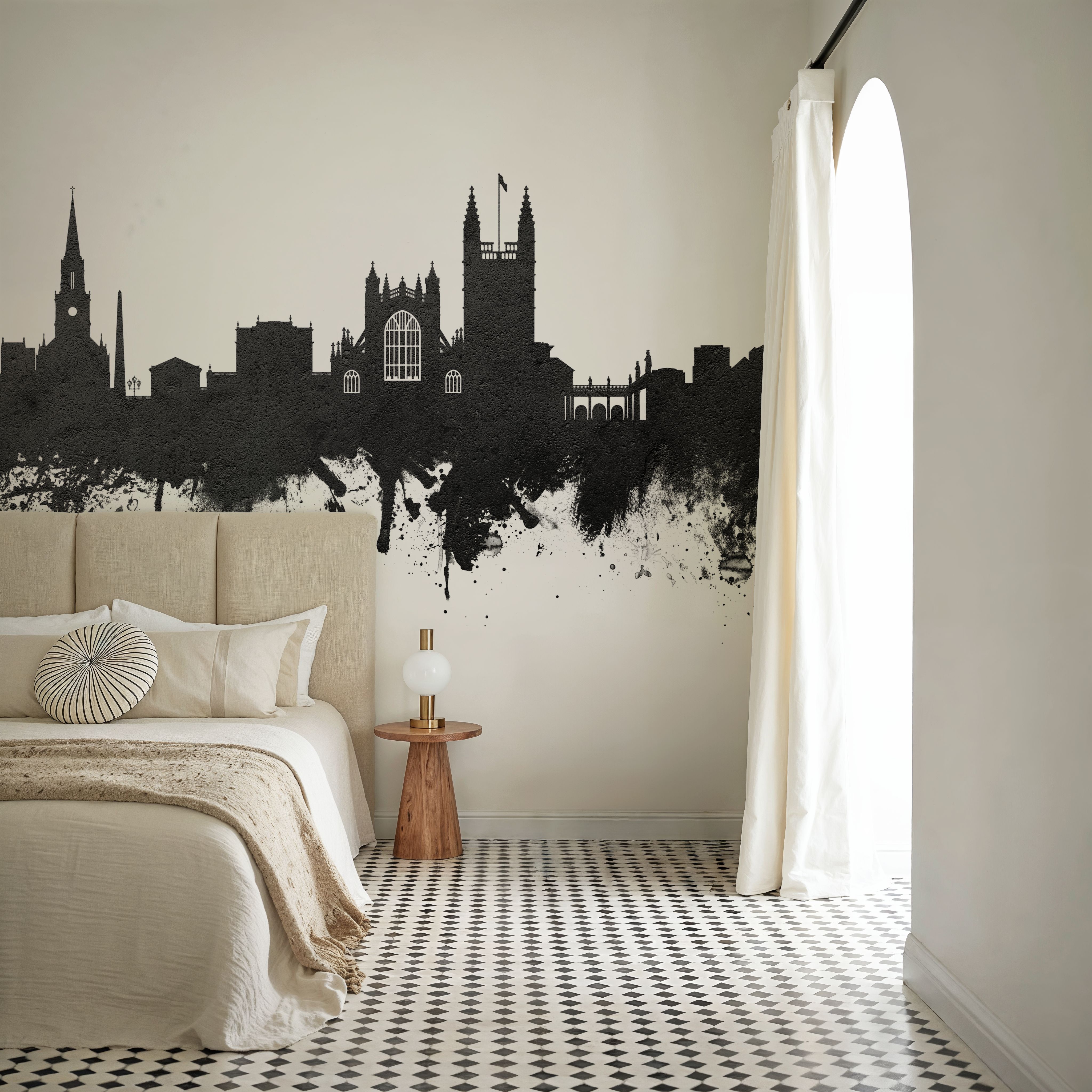 Wall Mural - Bath England Skyline Black & White - Abstract mural wallpaper - Living room - Wallism US - Premium, Textured or Peel & Stick