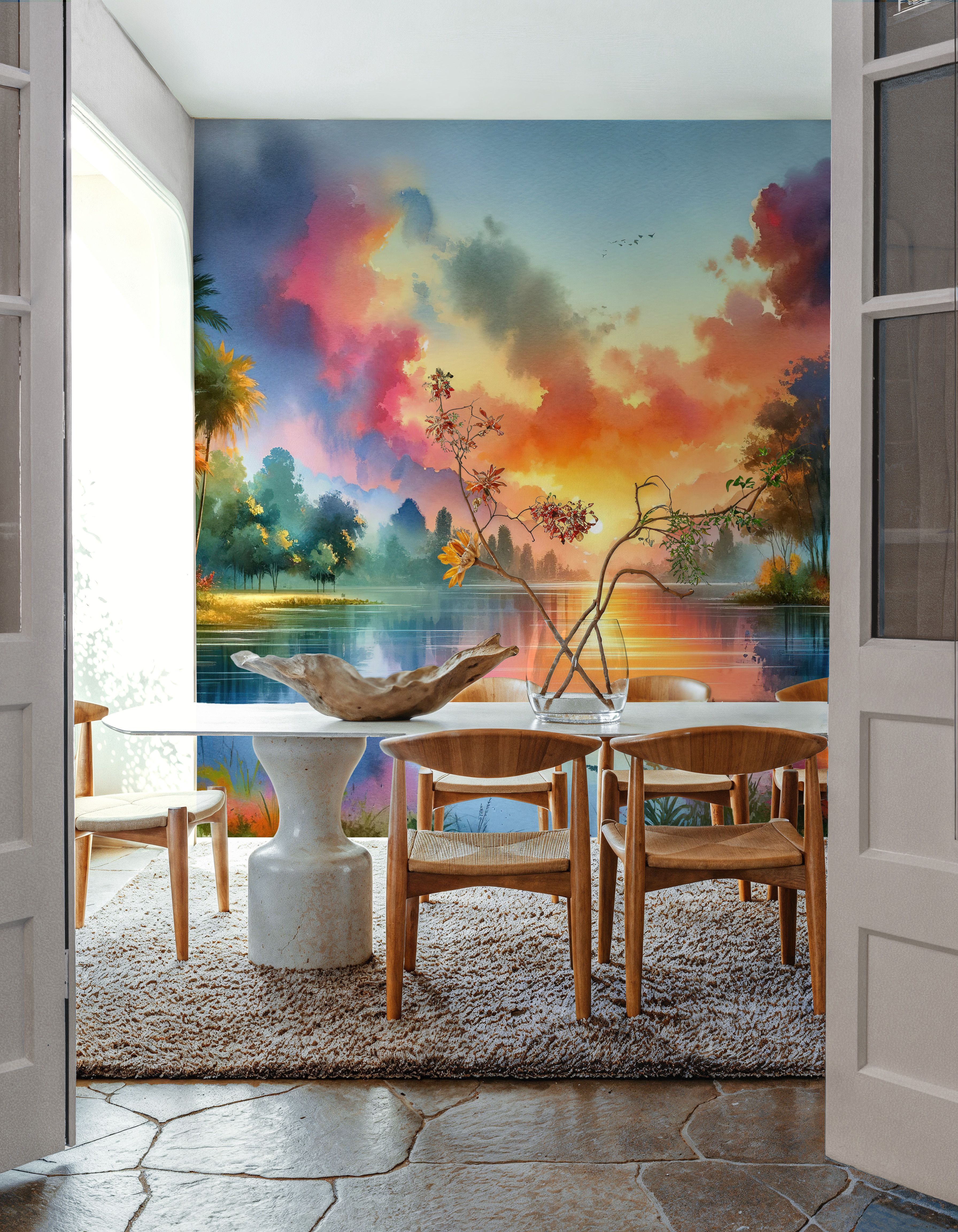 Vibrant Sunset Over Serene Lake