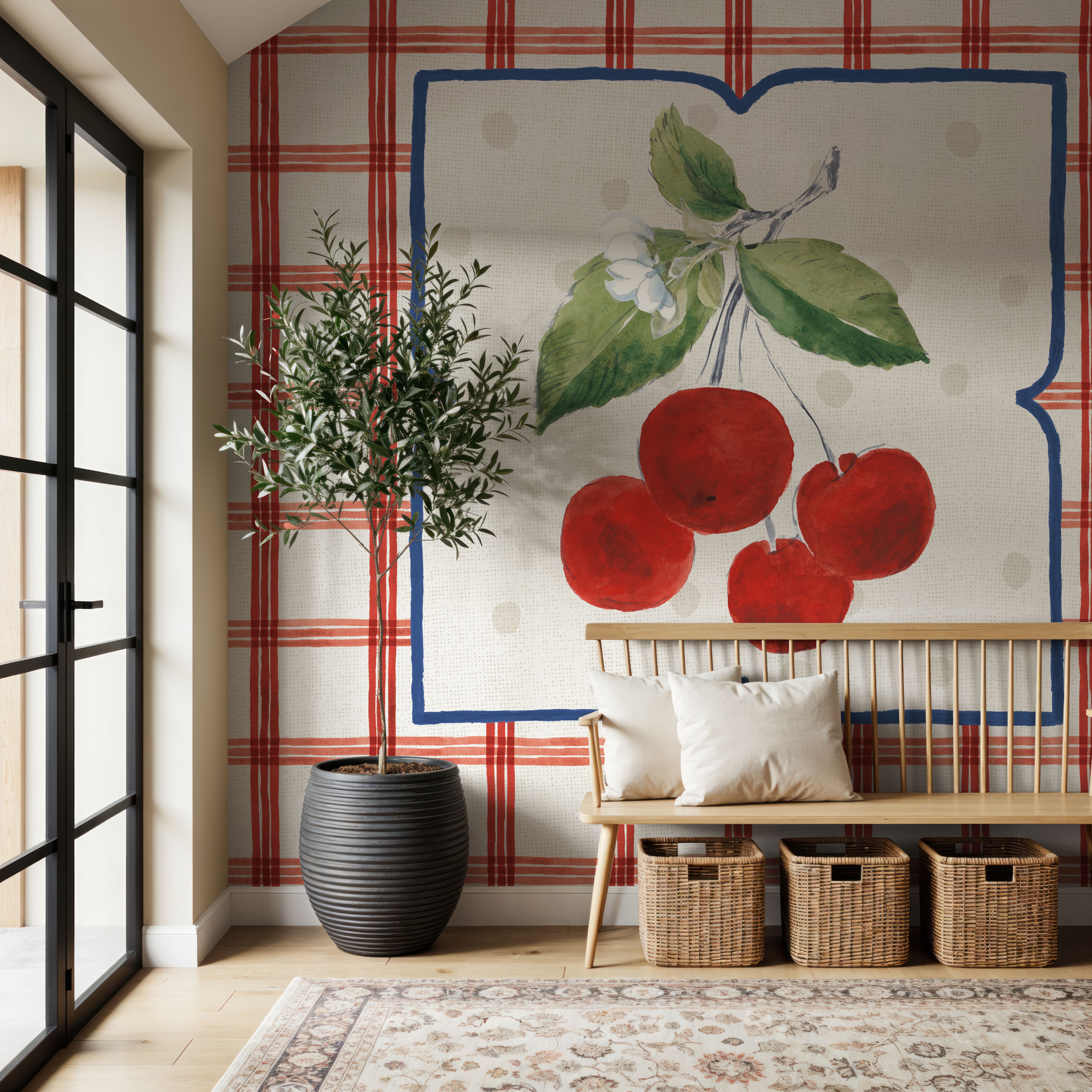 Wall Mural - Summer Stems II - Food & Drink Nature mural wallpaper - Red - Bedroom - Wallism US - Premium, Textured or Peel & Stick