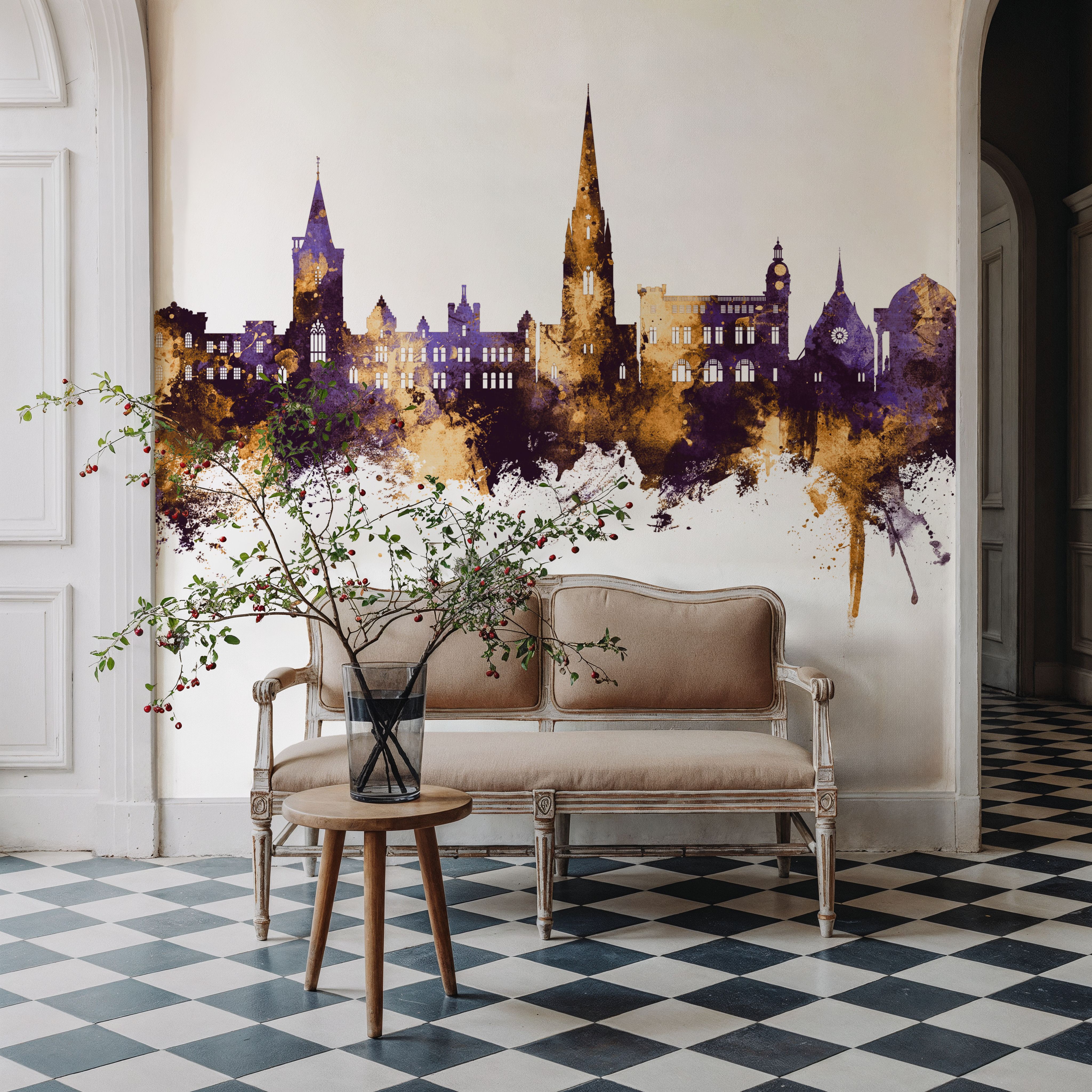 Perth Scotland Skyline Purple & Gold