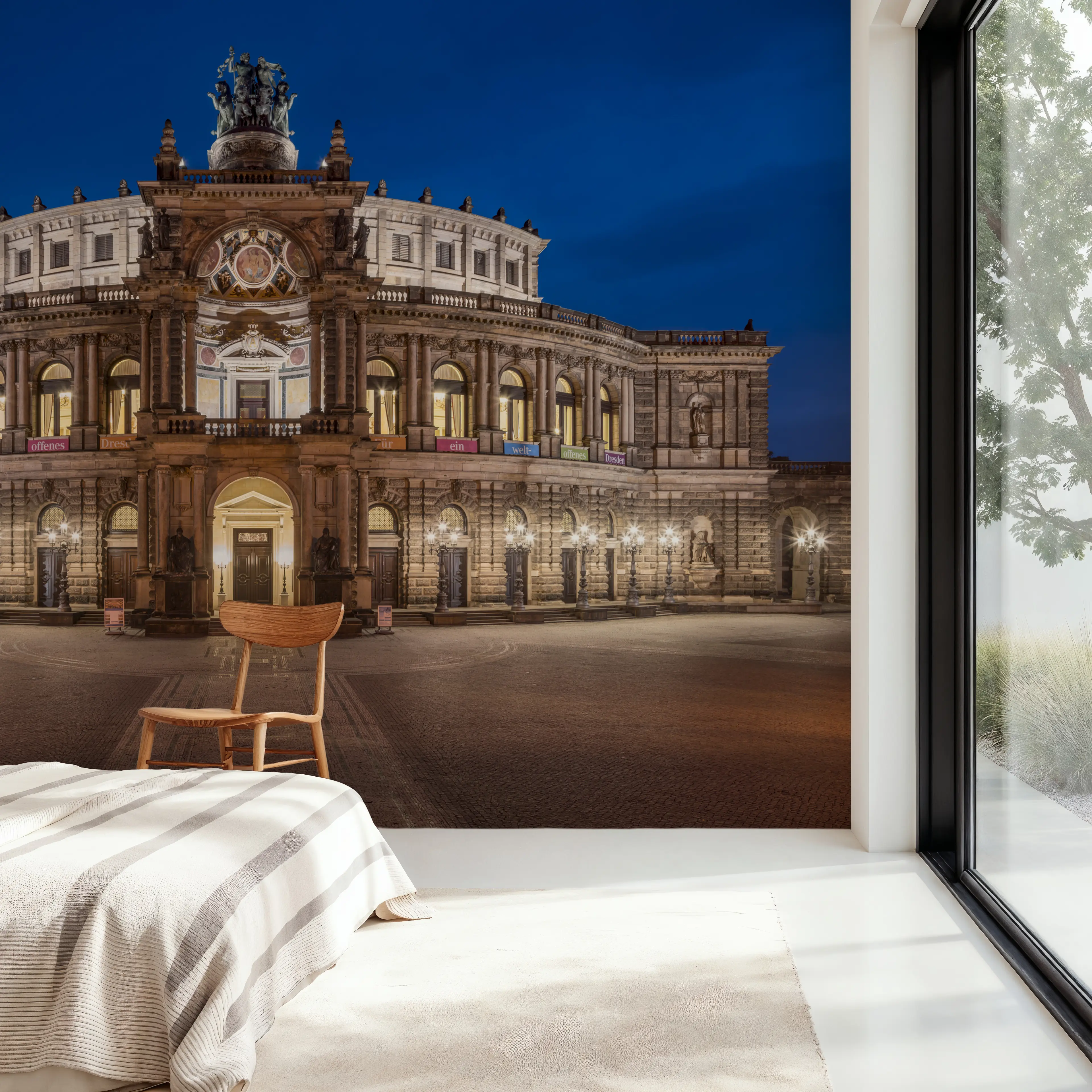 Fotobehang - Evening Palace - Architectuur Monumenten Mural - Blauw - Woonkamer - Wallism België - Zelfklevend of Vliesbehang