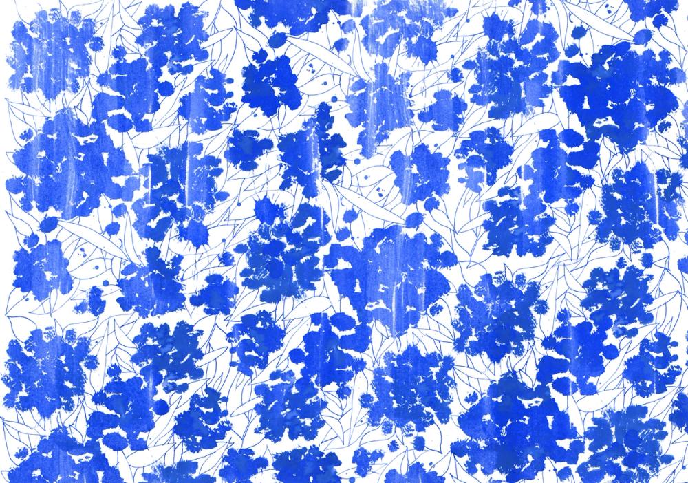 Indigo Poufs on White