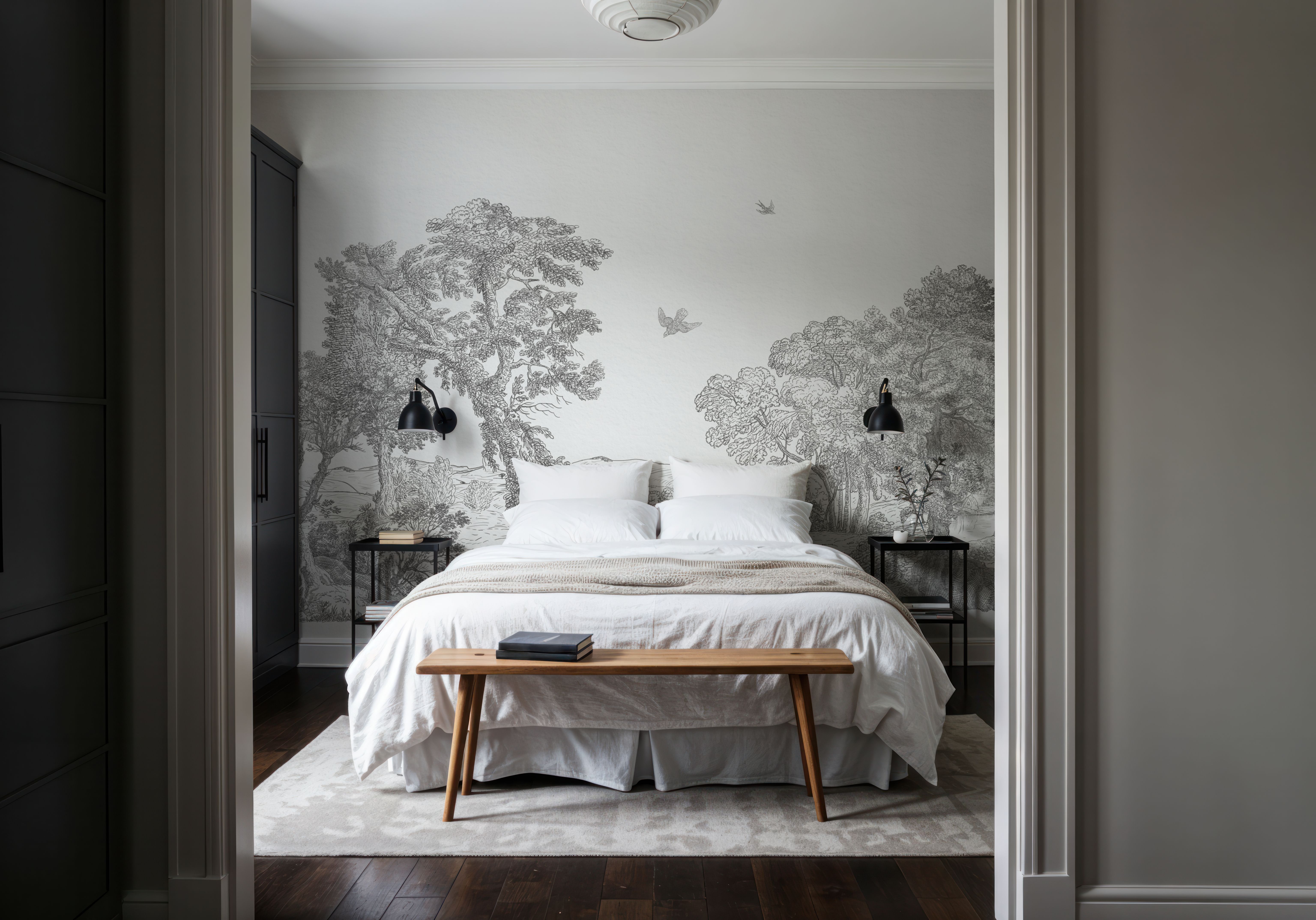 French Landscape, Soft Grey, Wallpaper