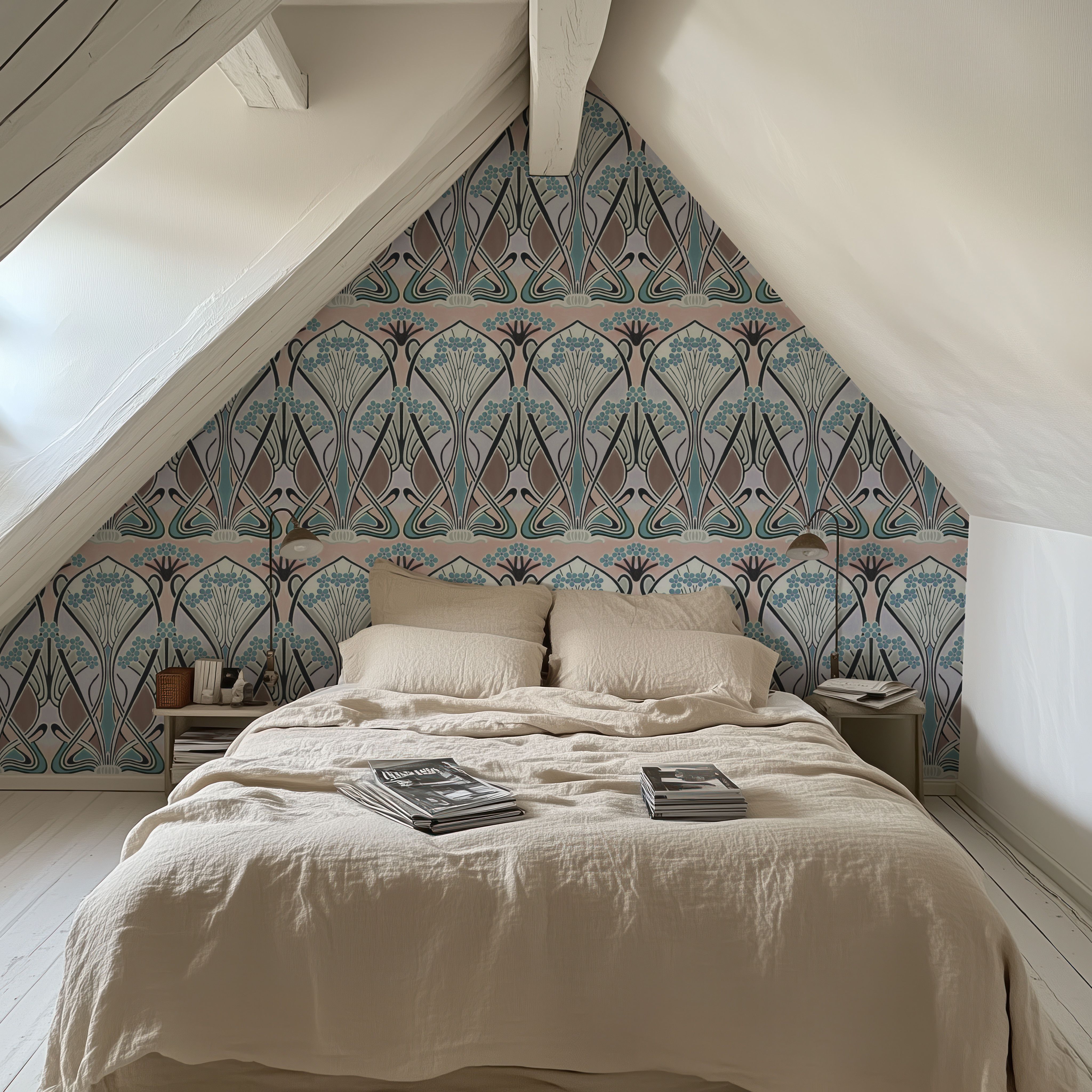 Floral Art Deco Aura, Light Teal