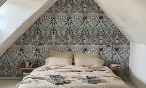 Floral Art Deco Aura, Light Teal