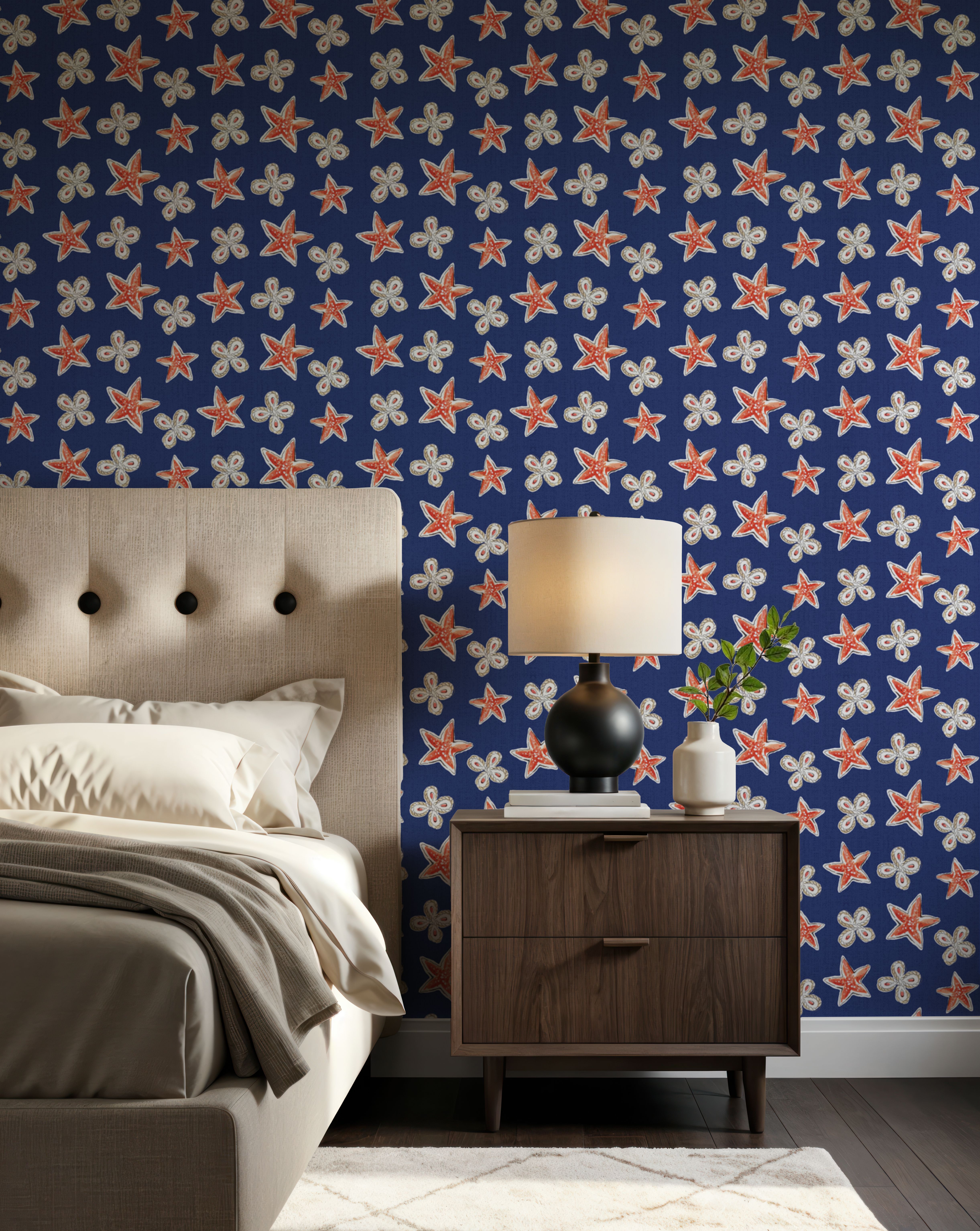 Maritime Stars Red on Blue