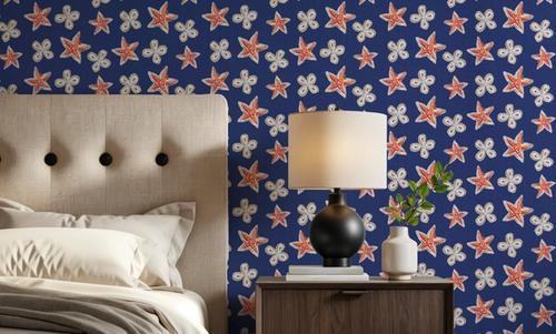 Maritime Stars Red on Blue