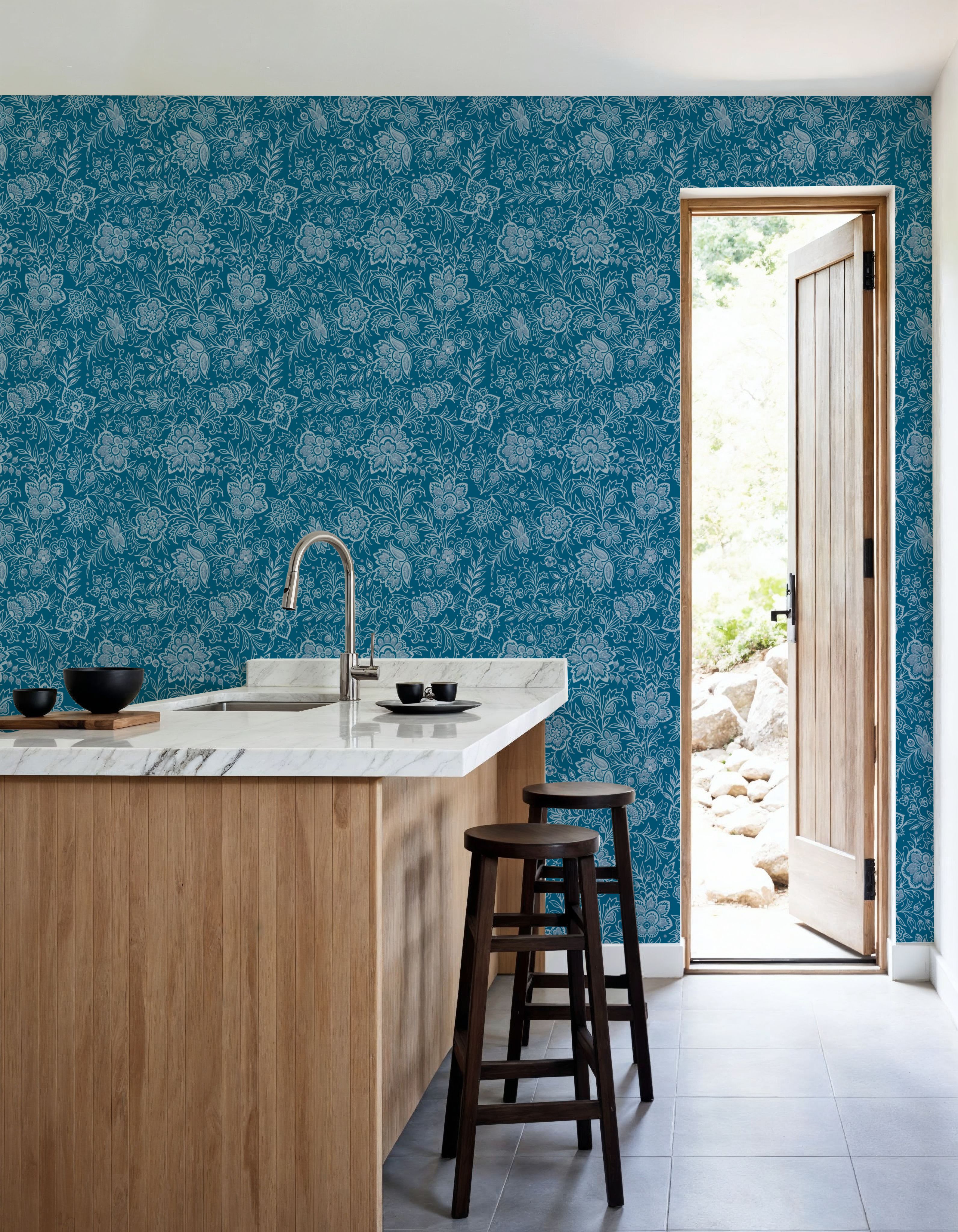 Kala Flowers White on Blue