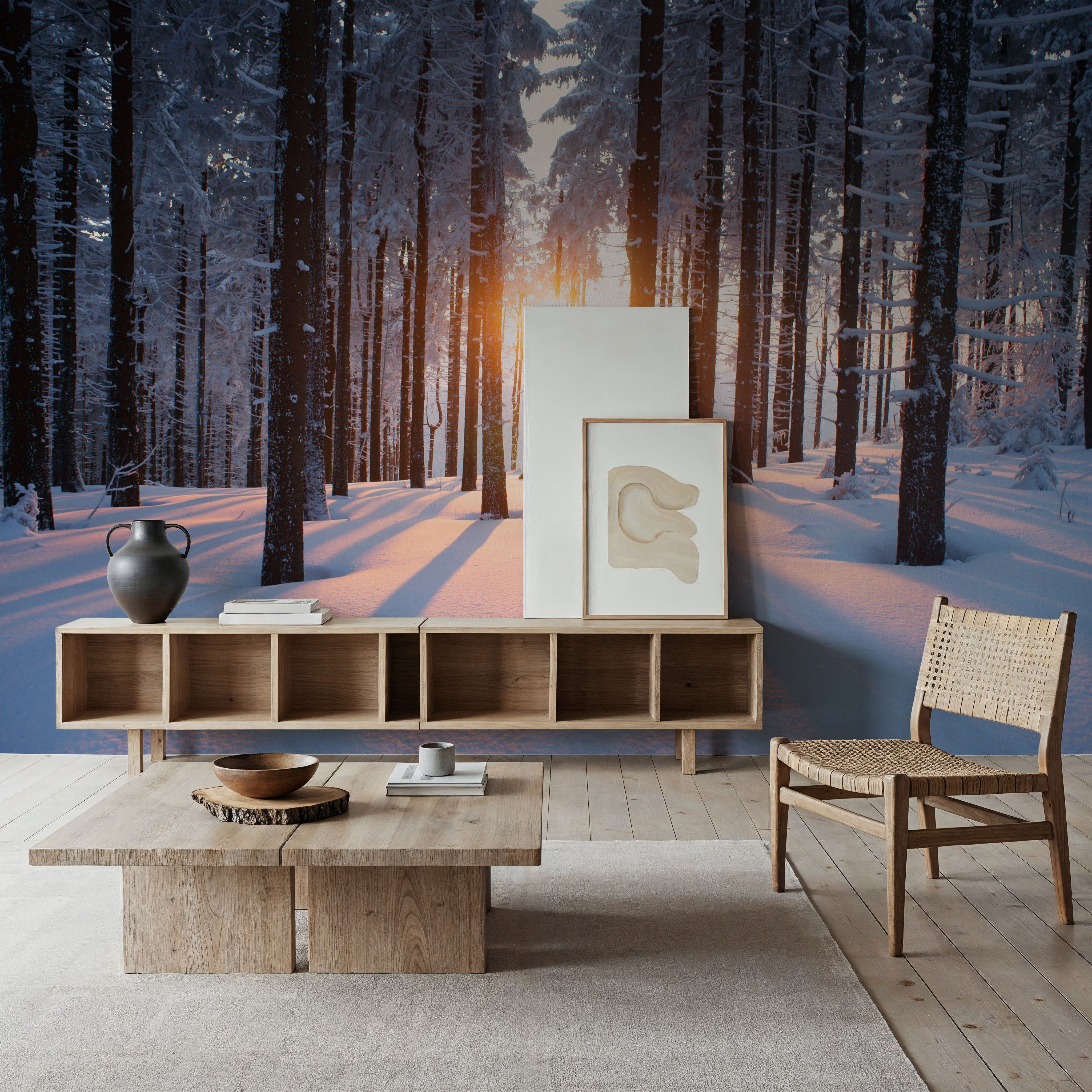 Snowy Woods at Sunset