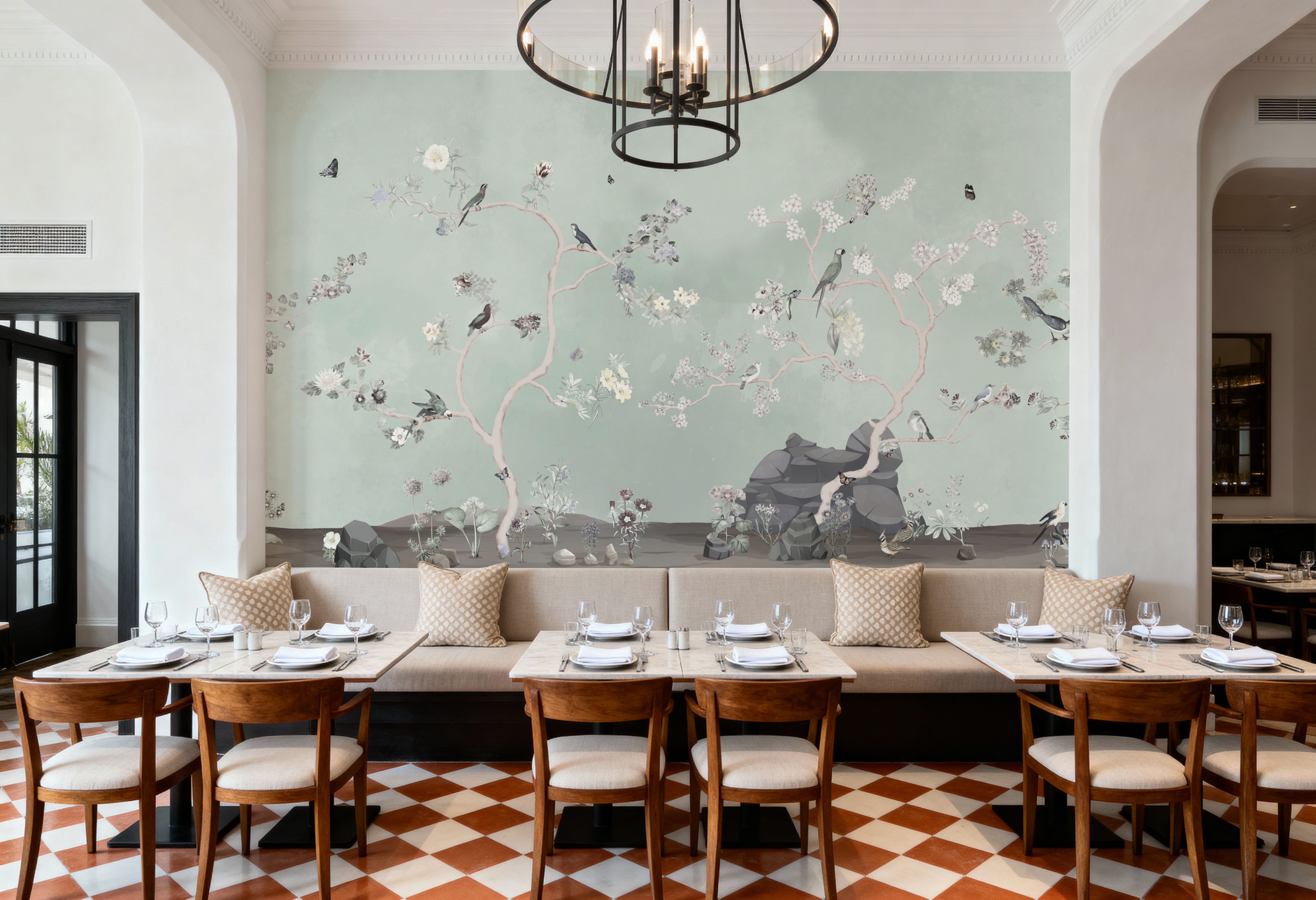 Birds in the Garden Blue Green