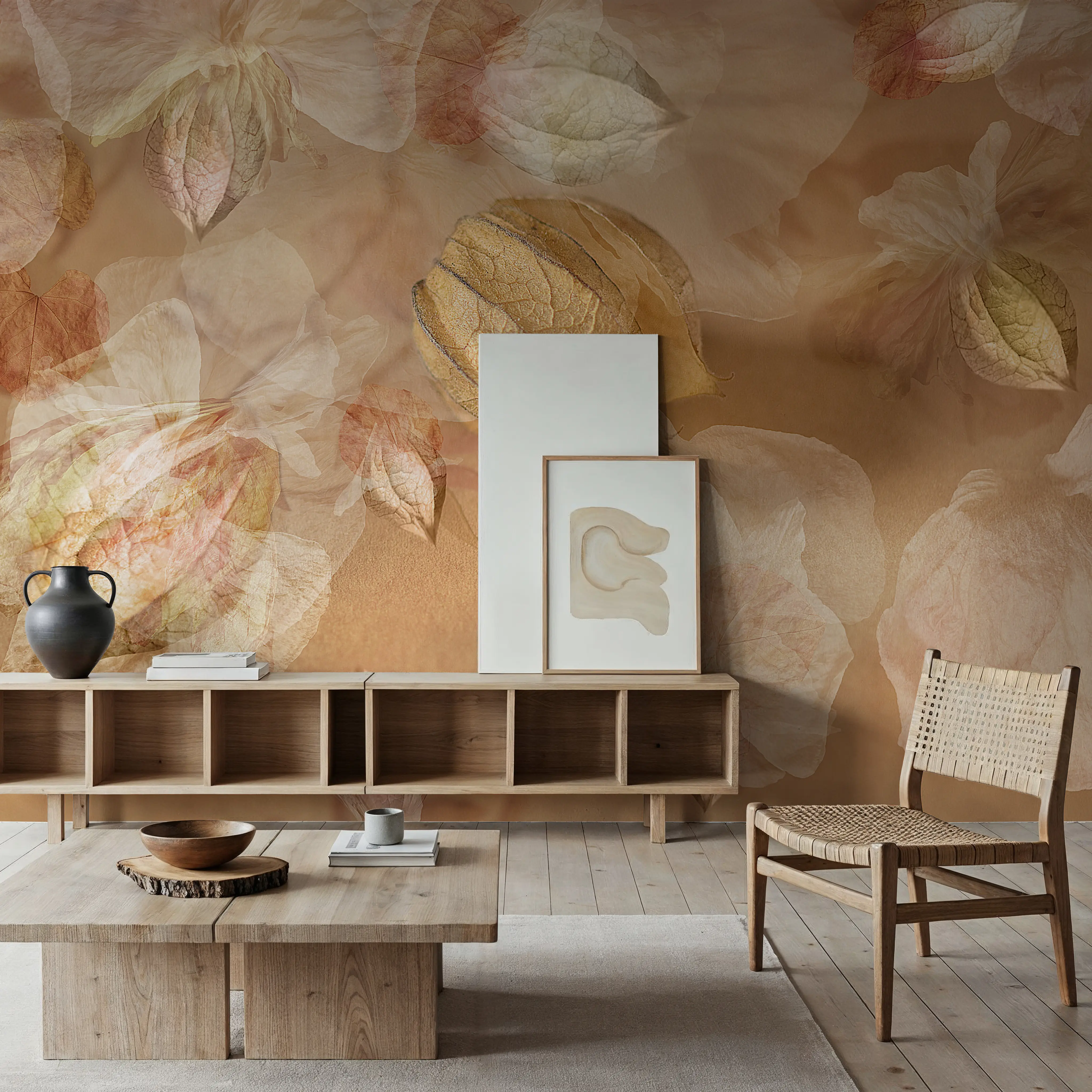 Fotobehang - Botanical Fantasy - Bloemen Natuur Mural - Bruin - Eetkamer - Wallism België - Zelfklevend of Vliesbehang