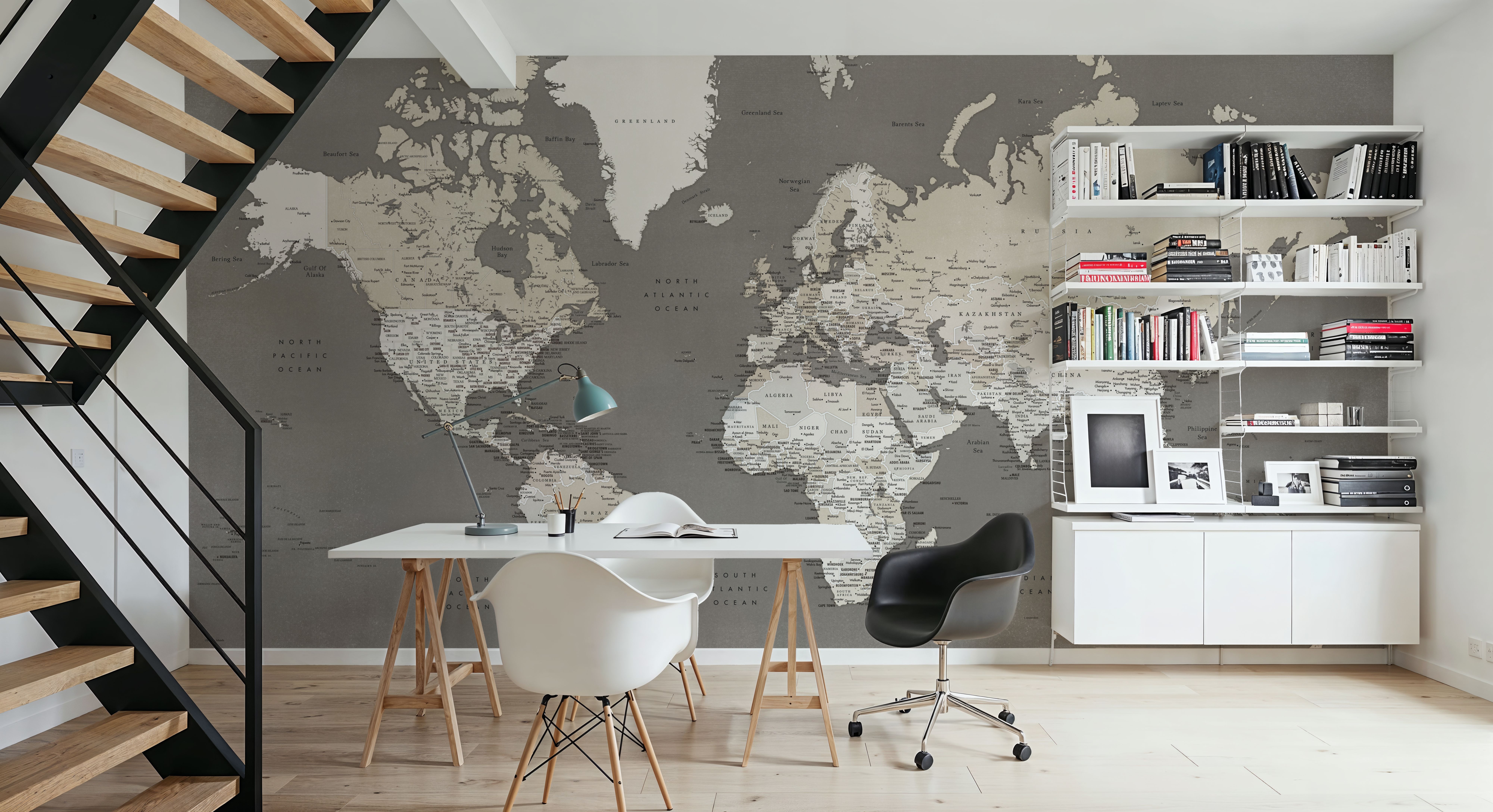 World Map Cities - Earthy