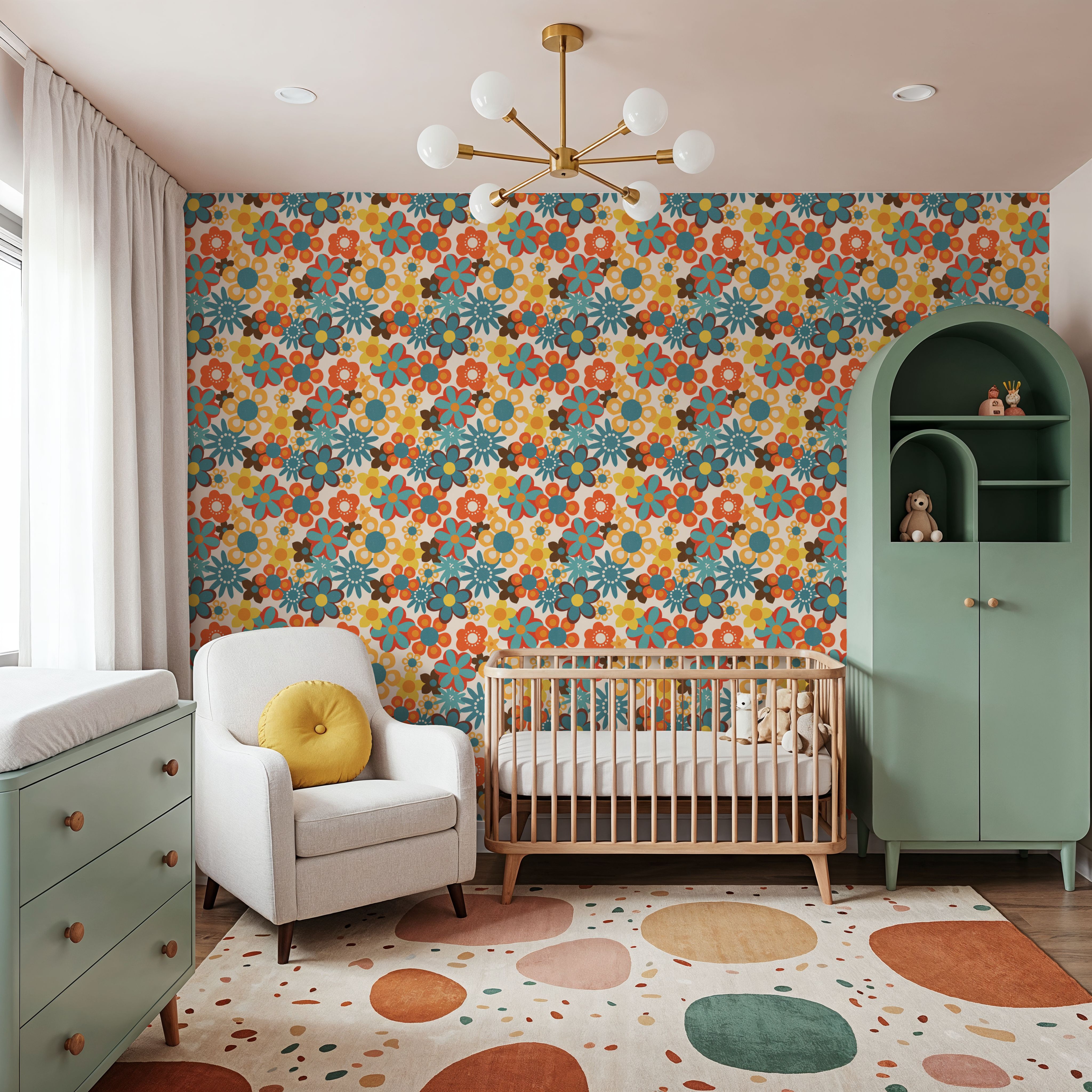 Flower Power, Yellow on Cream