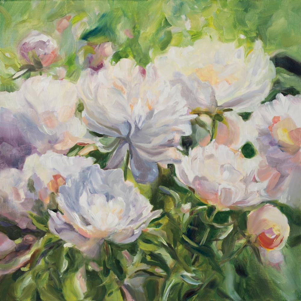 White Impressionistic Peonies