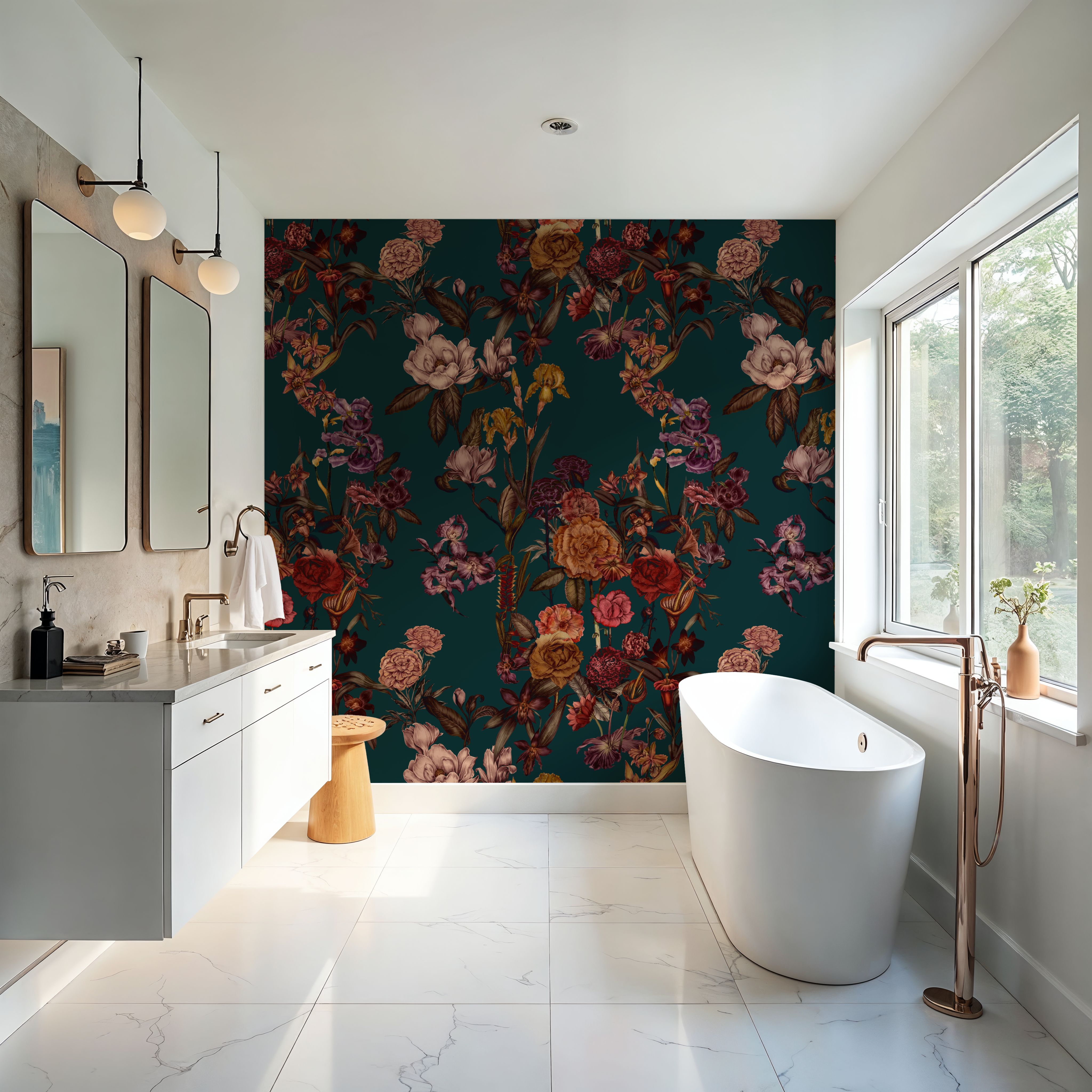 Floral Gaze, Dark Teal