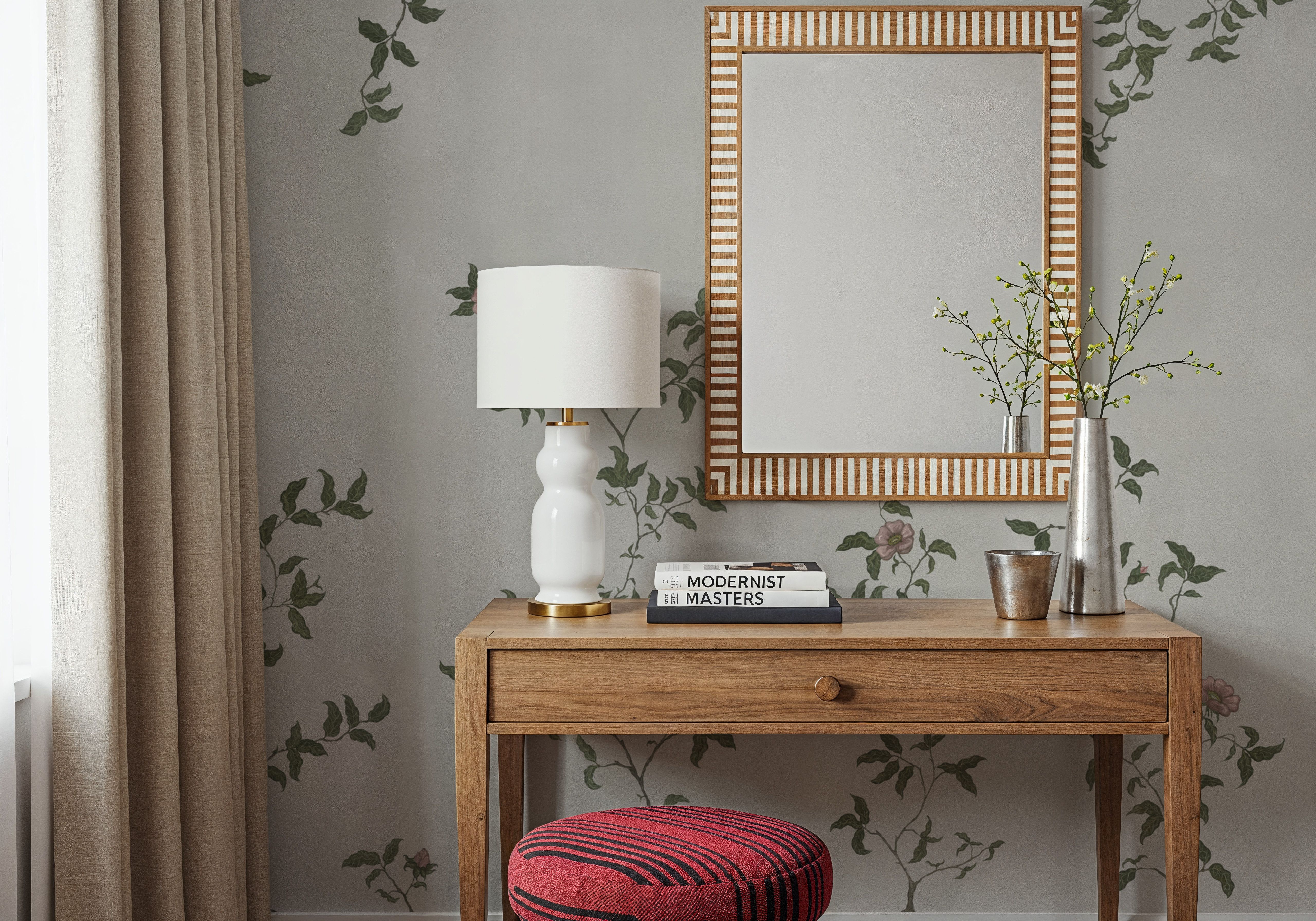 Rambling Rose, Dusty Pink on Cloud, Wallpaper