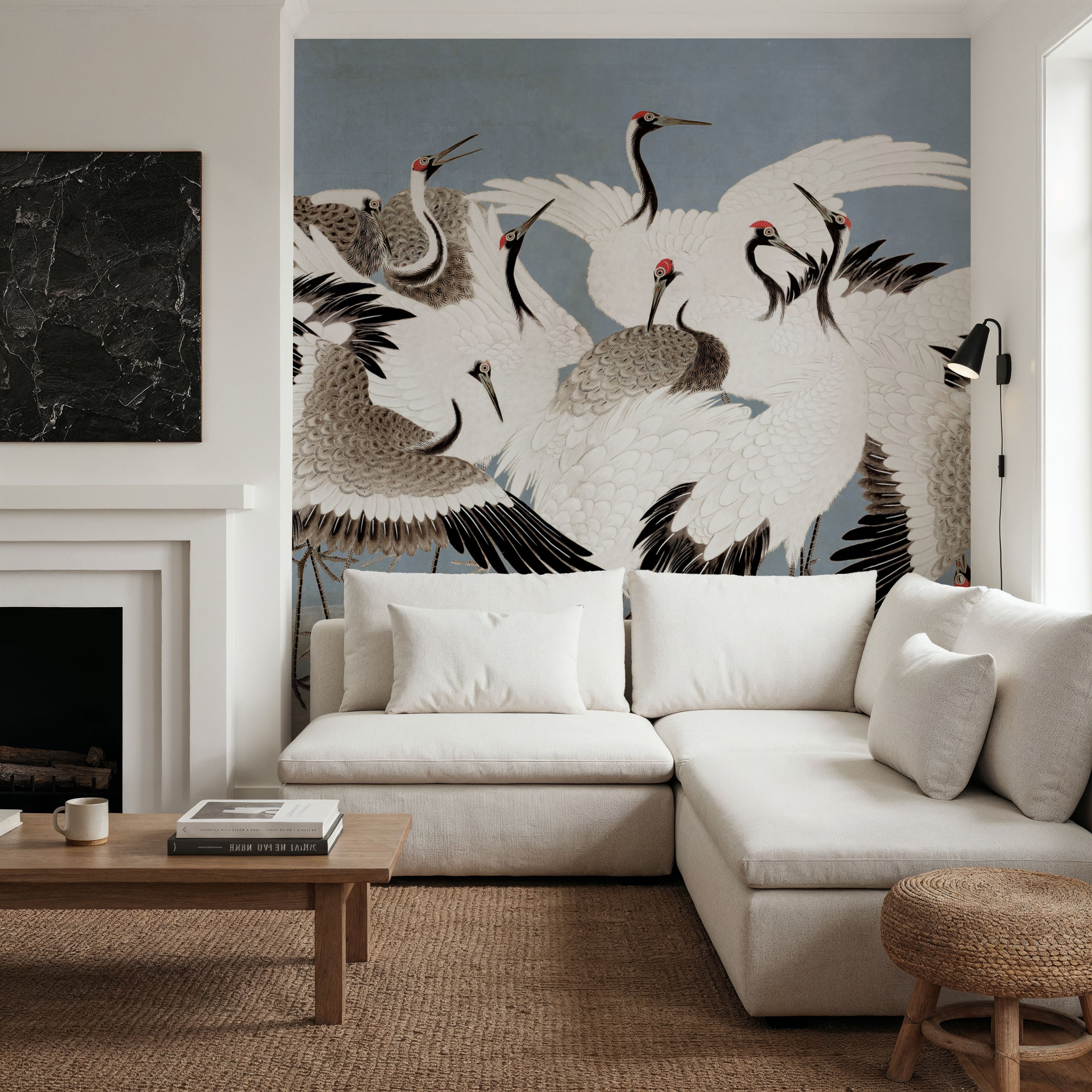 Japanese Flock of Cranes, Misty Sky