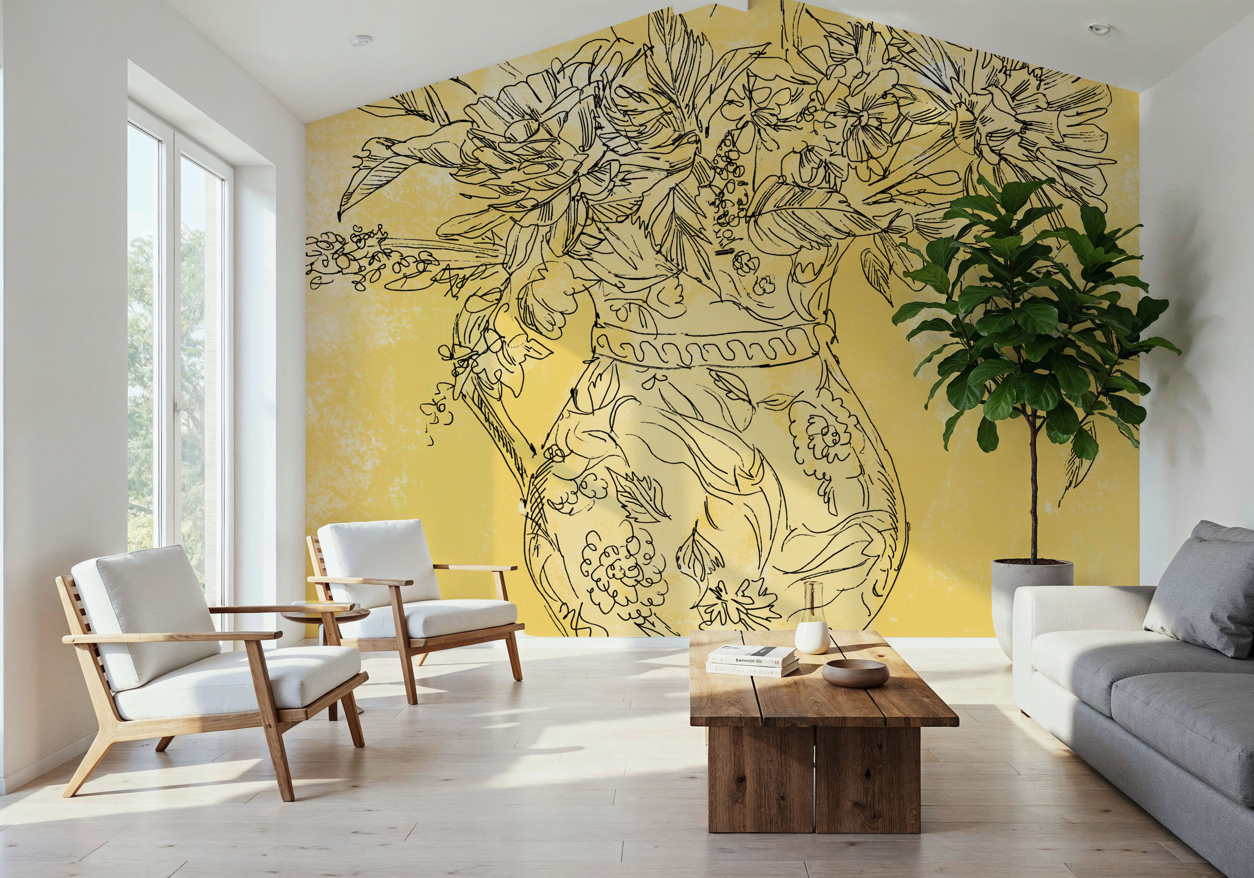 Zinnias in Pitcher Sketch, Wallpaper