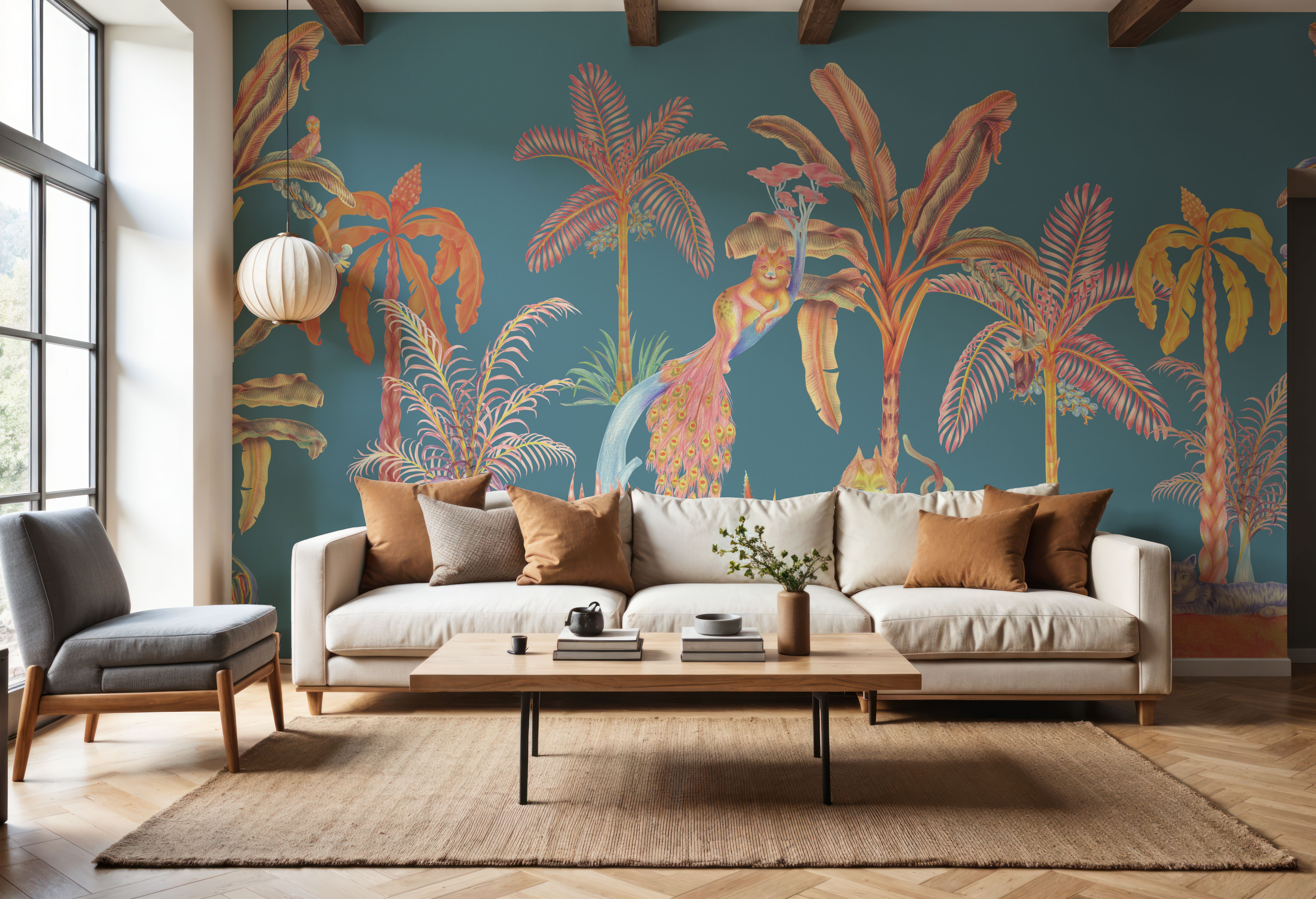 Colorful Jungle, Turqouise, Wallpaper