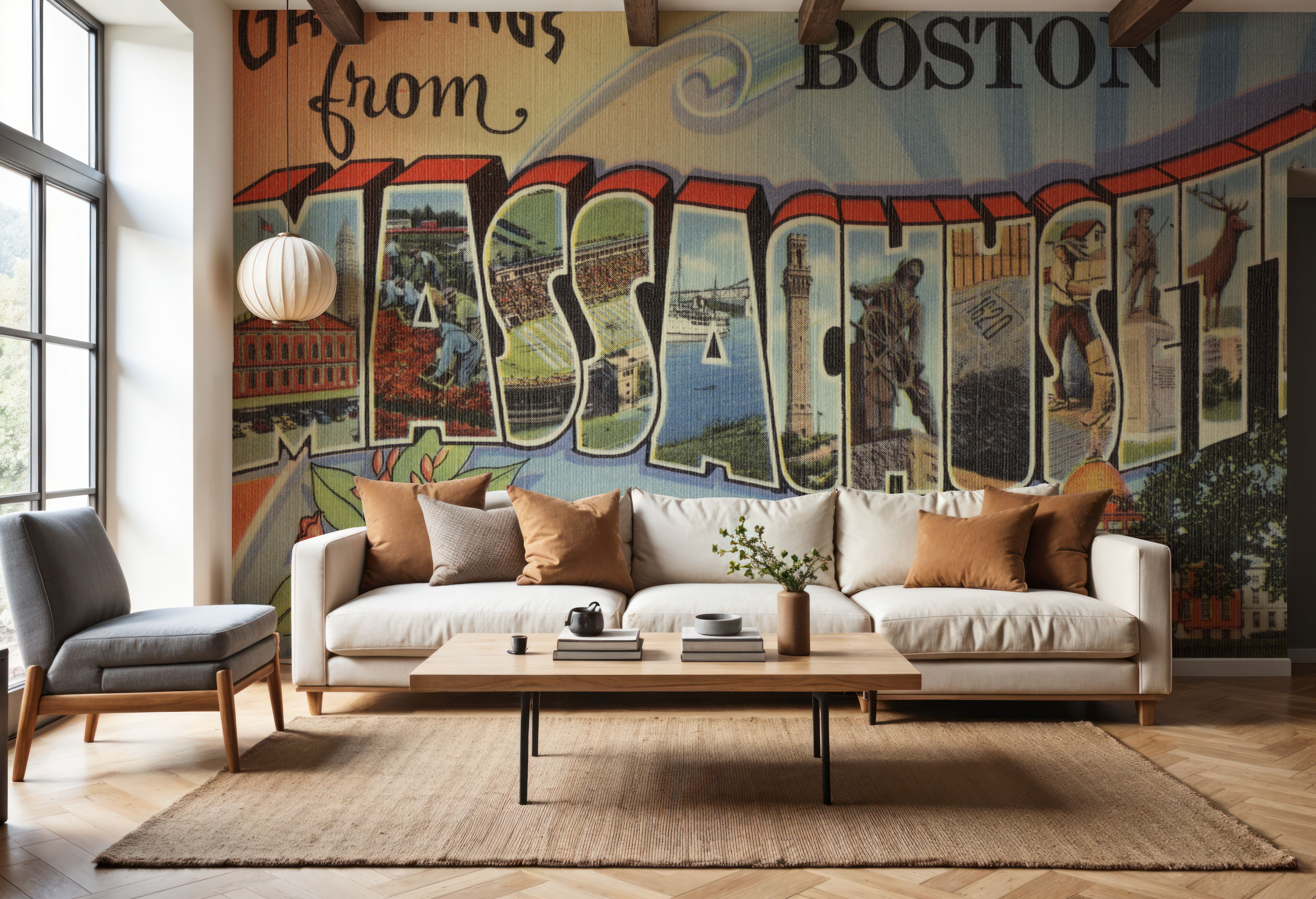 Greetings from Massachusetts - Screenprint Postcard