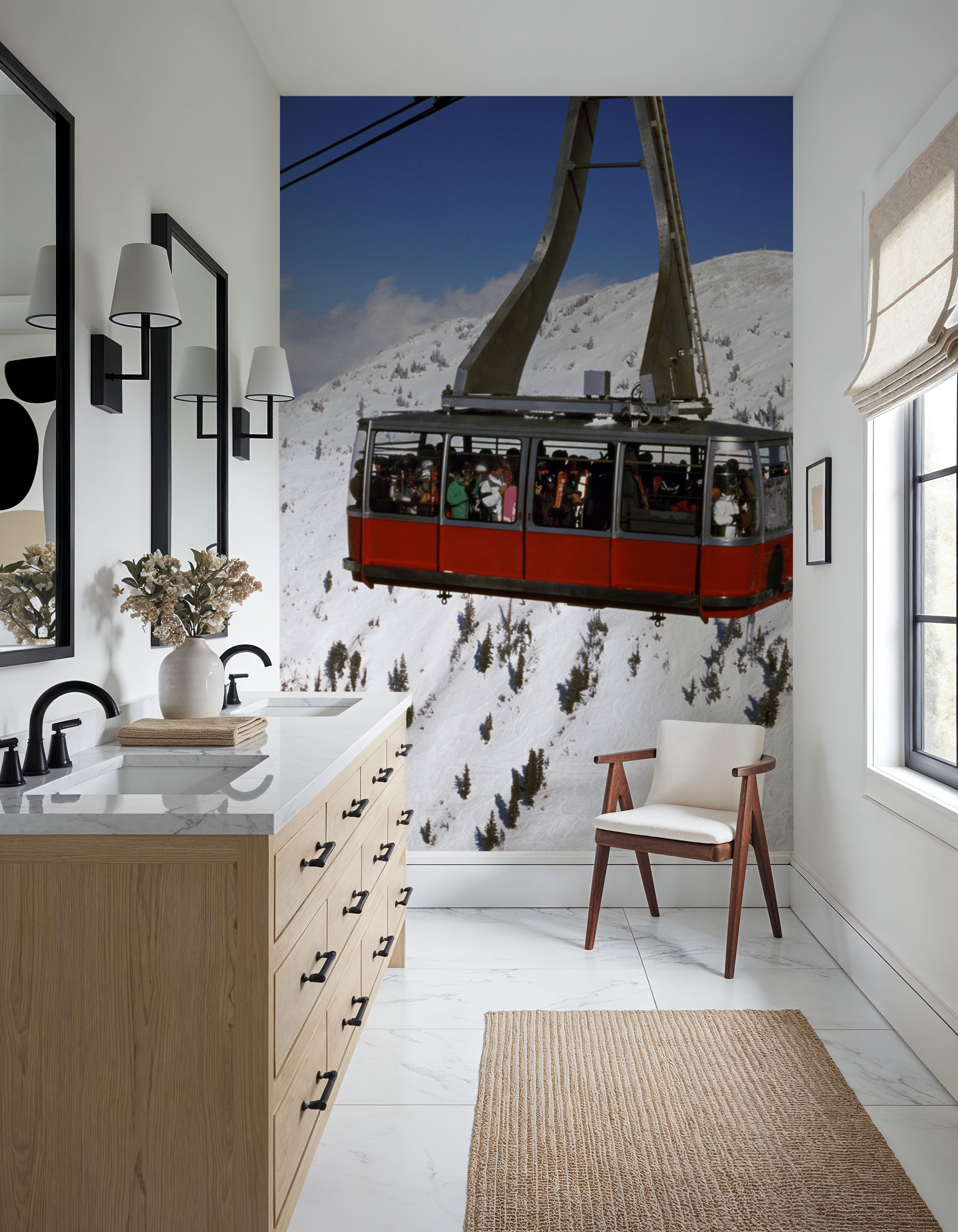 Crimson Lift Over Snow Peaks