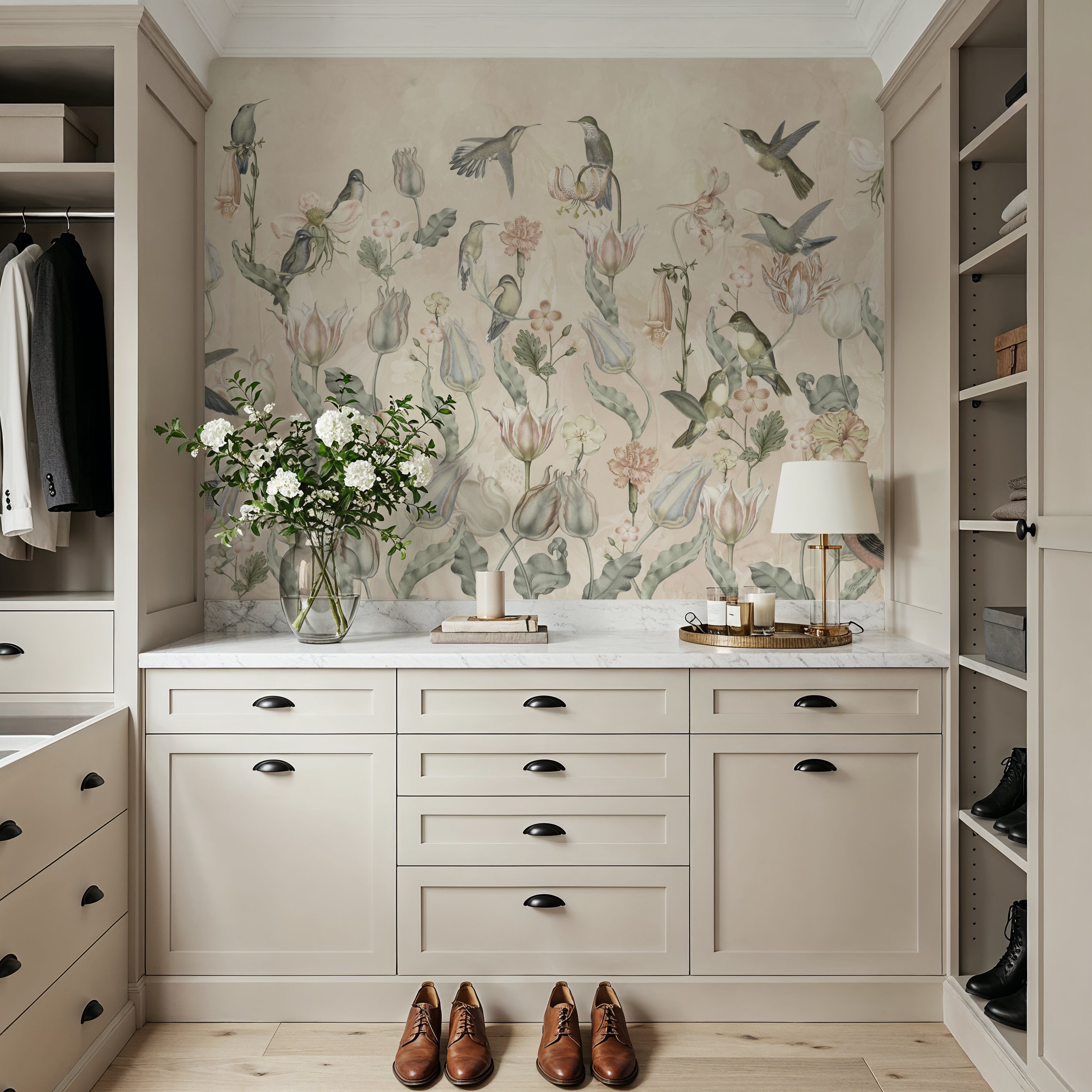 Tulips & Birds, Beige