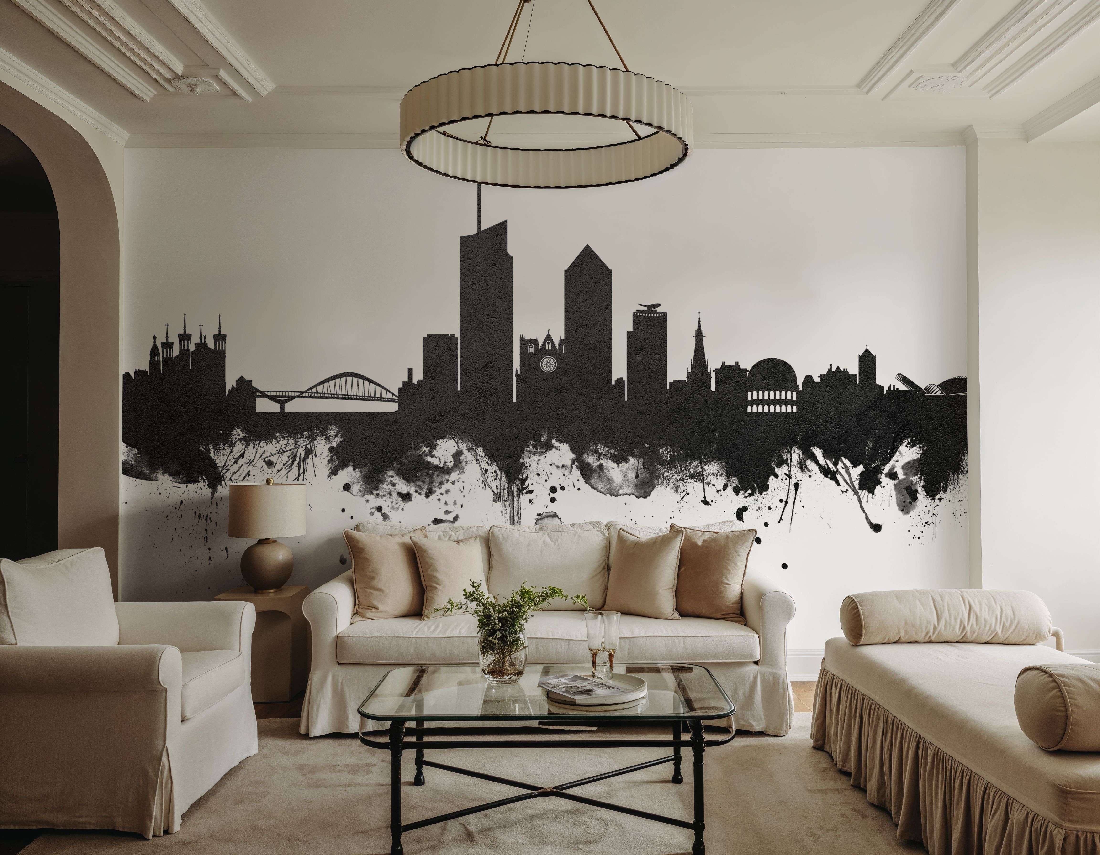 Lyon France Skyline Black & White